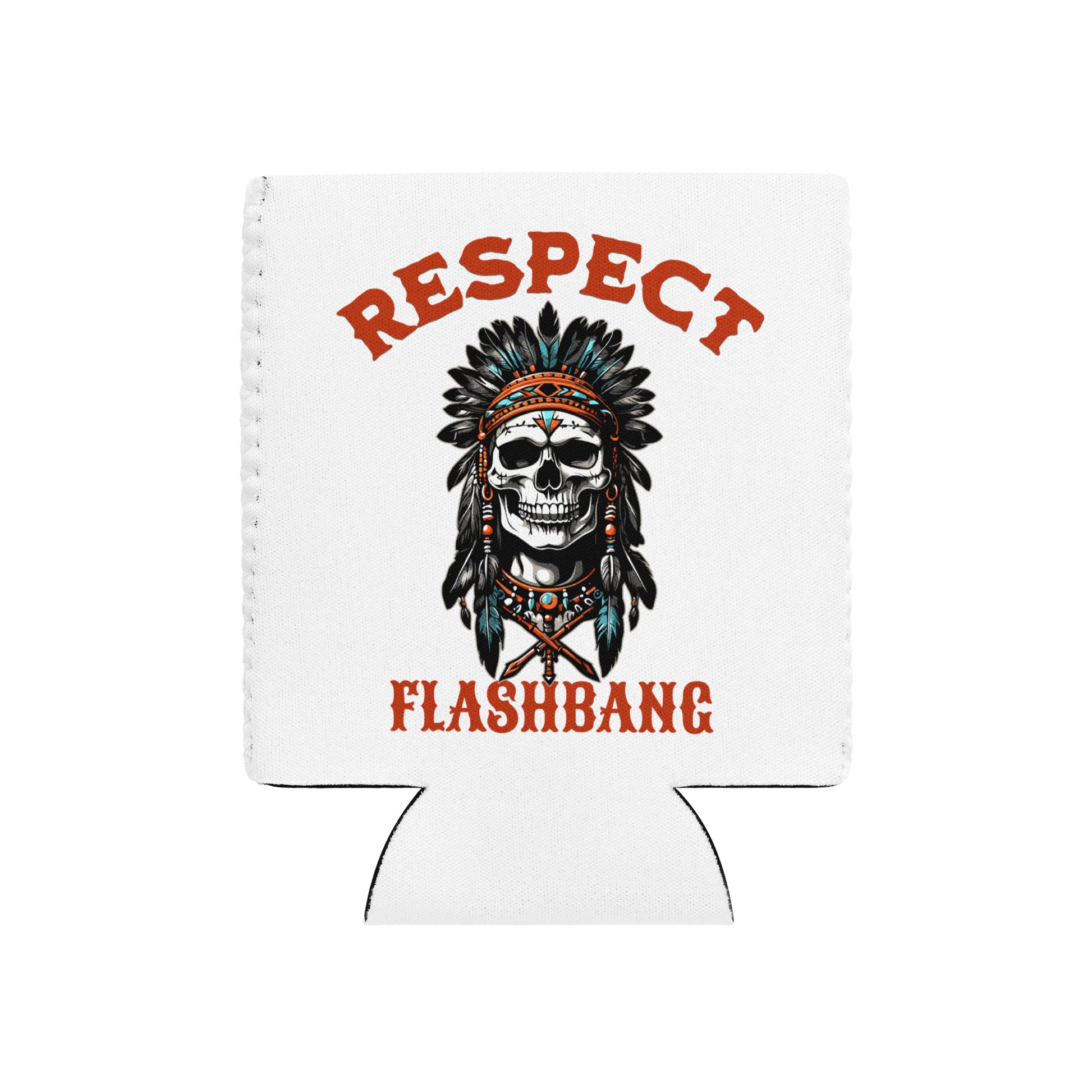 Koozie with skull design and 'Respect Flashbang' text on a white background