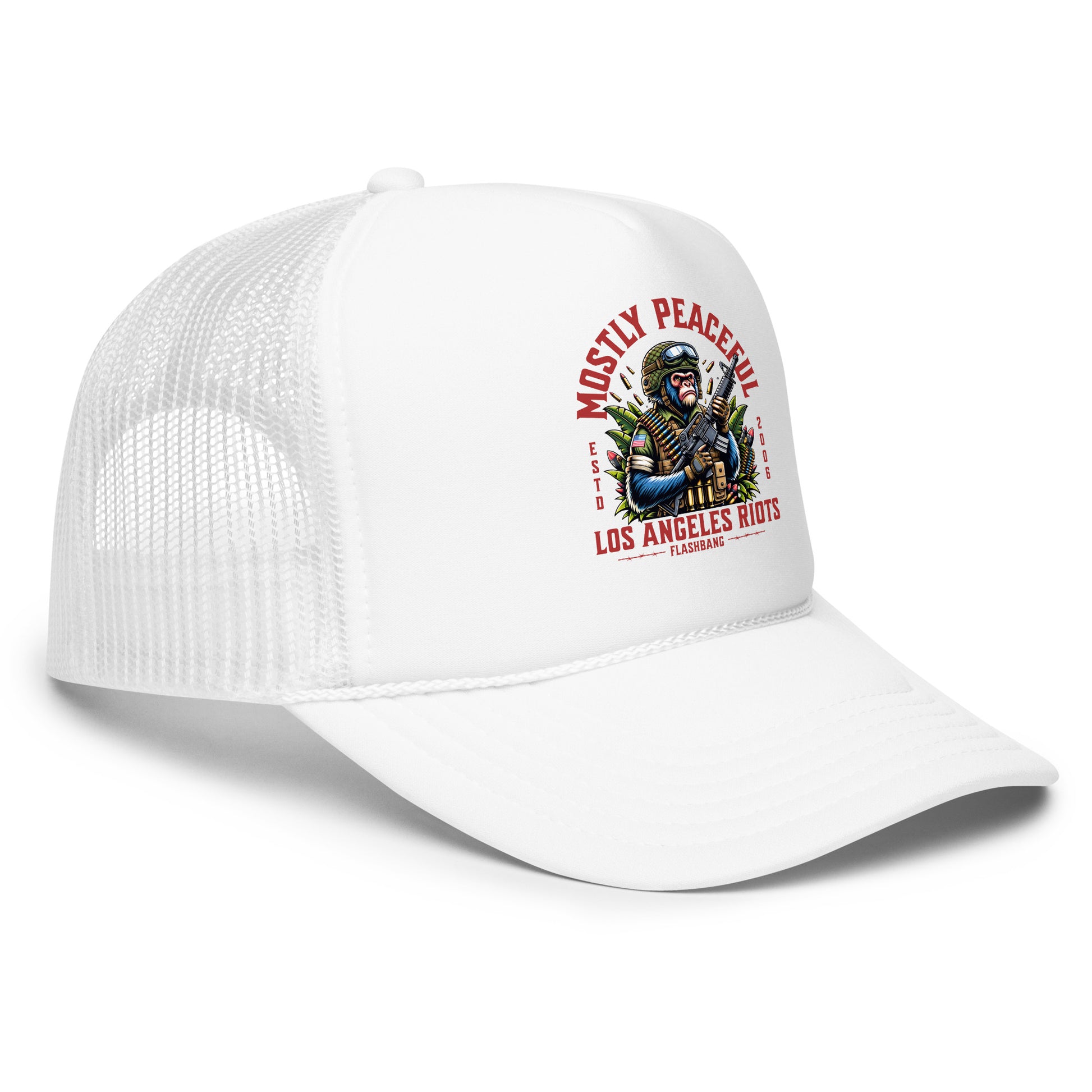 White cap with a graphic design on a white background