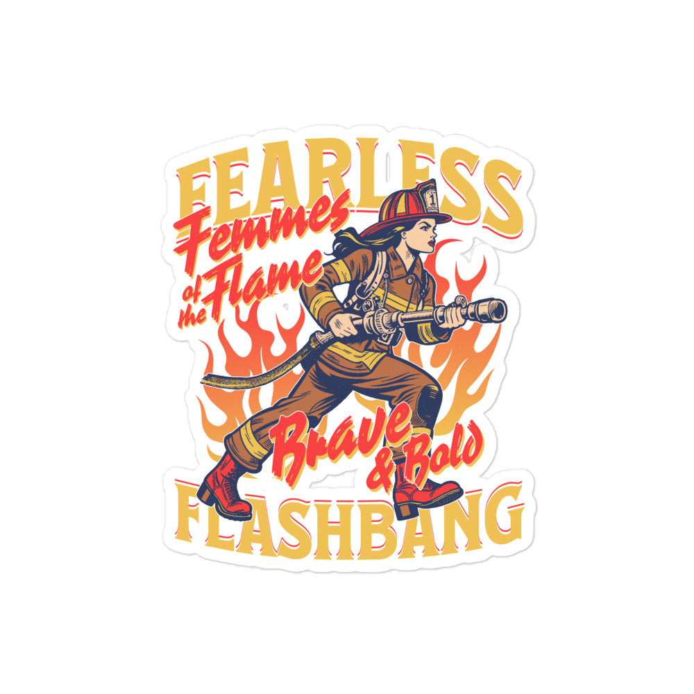 Sticker with a firefighter design and text on a white background