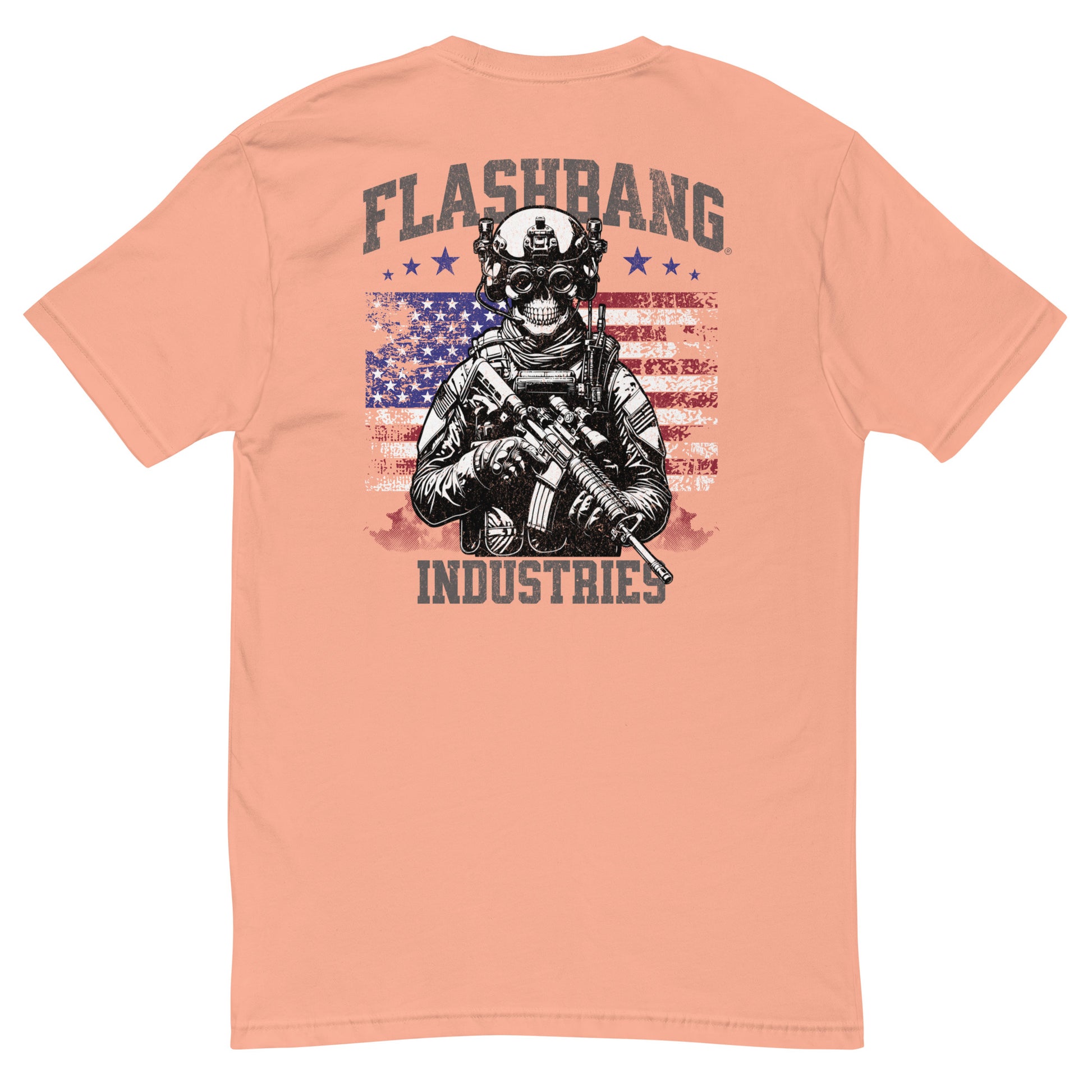US Army T-shirt with USA flag and skull design. Operator T-shirt for men - Back View - Desert Pink