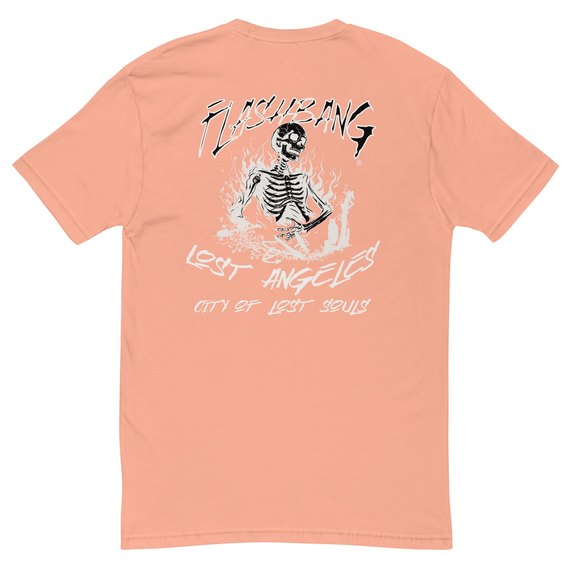 LA Lost Souls T-shirt with skeleton design, embodying streetwear LA style and honoring veterans - Back View - Desert Pink