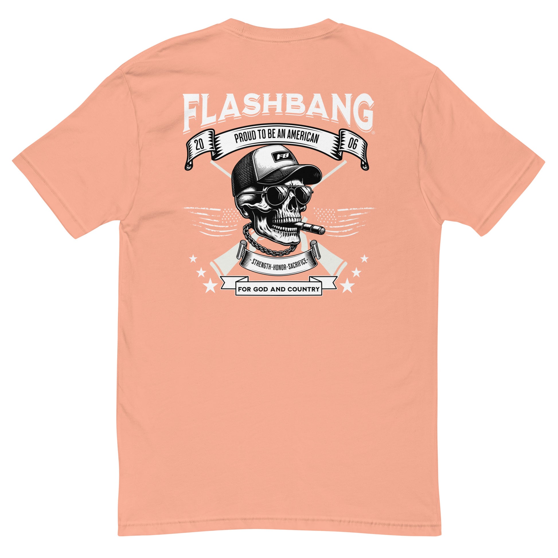 Proud American T-shirt with American flag graphic - Back View - Desert Pink