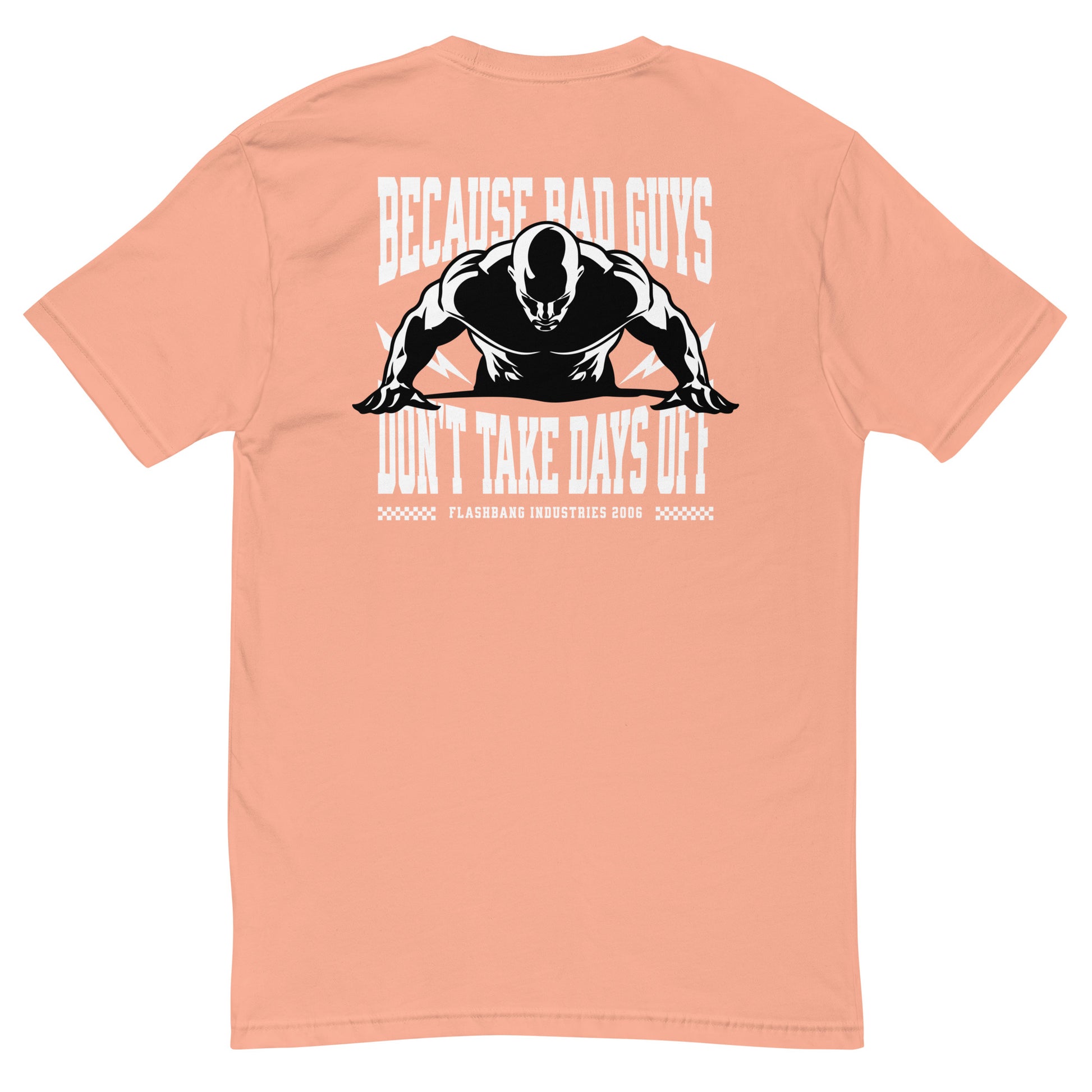 No Days Off T-shirt for veterans, featuring a rugged design. Ideal for those who wear tactical apparel with pride and strength - Back View - Desert Pink