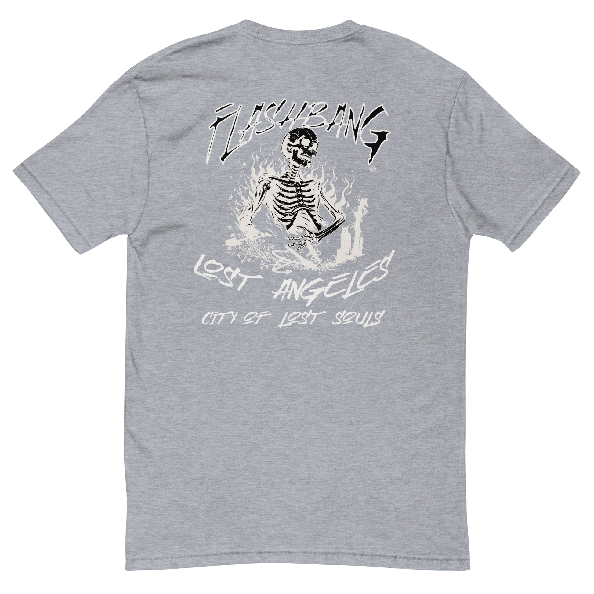 LA Lost Souls T-shirt with skeleton design, embodying streetwear LA style and honoring veterans - Back View - Heather Grey
