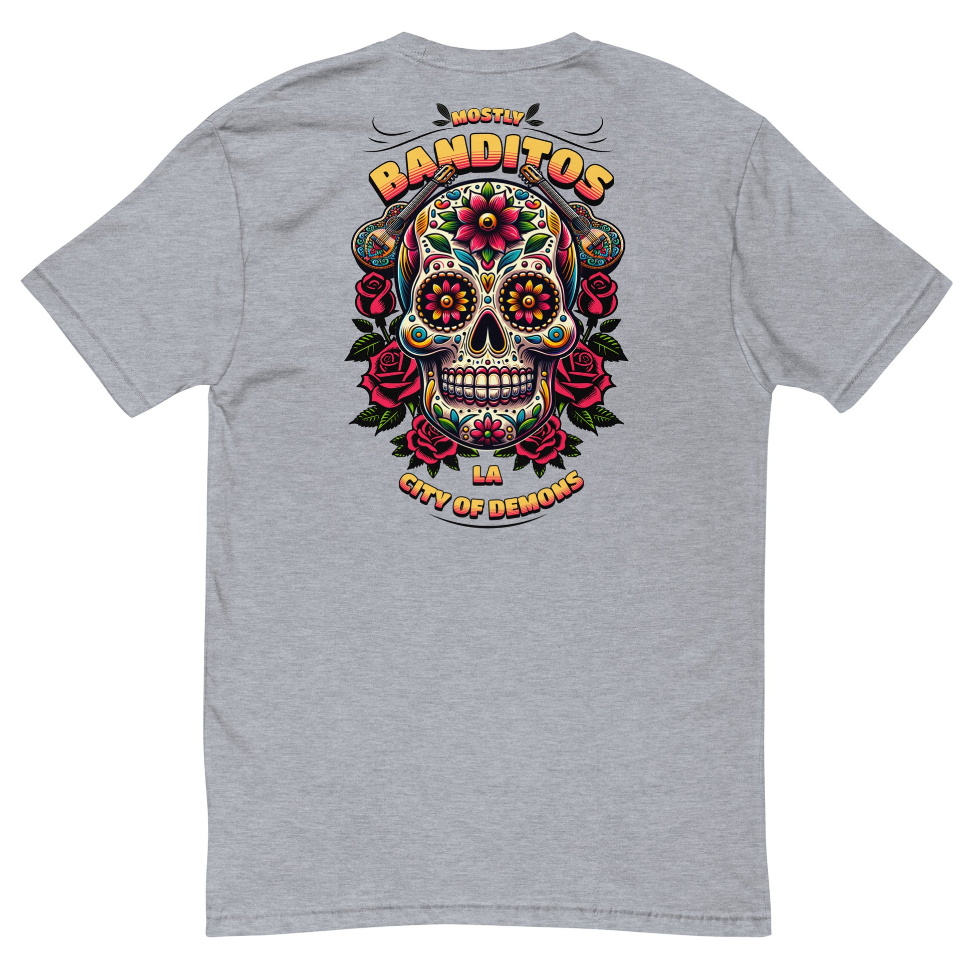 Banditos T-shirt – Skull Design for Men – Patriotic Style - Back View - Heather Grey