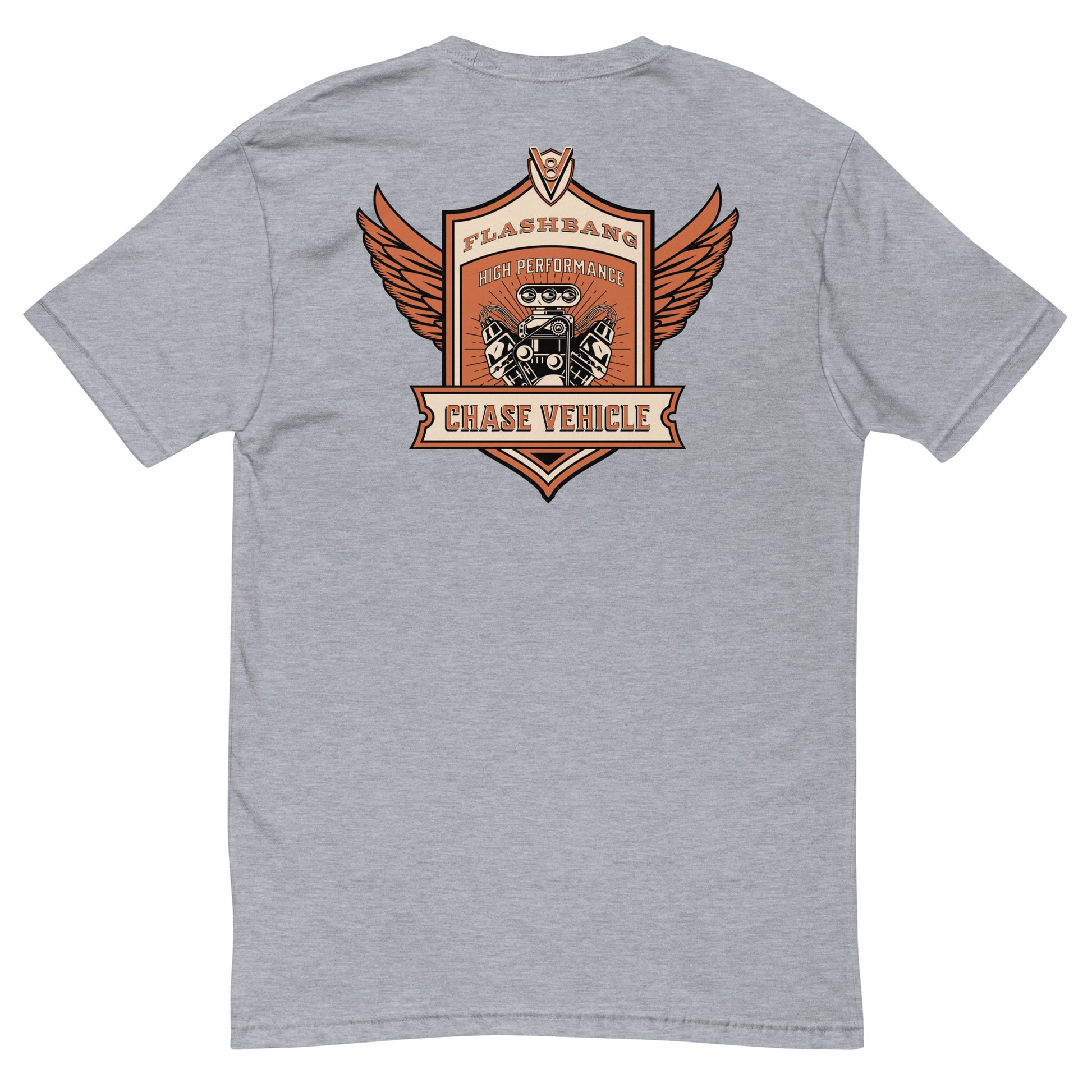 Chase Vehicle T-shirt, police graphic tee designed for men with pride and purpose - Back View - Heather Grey