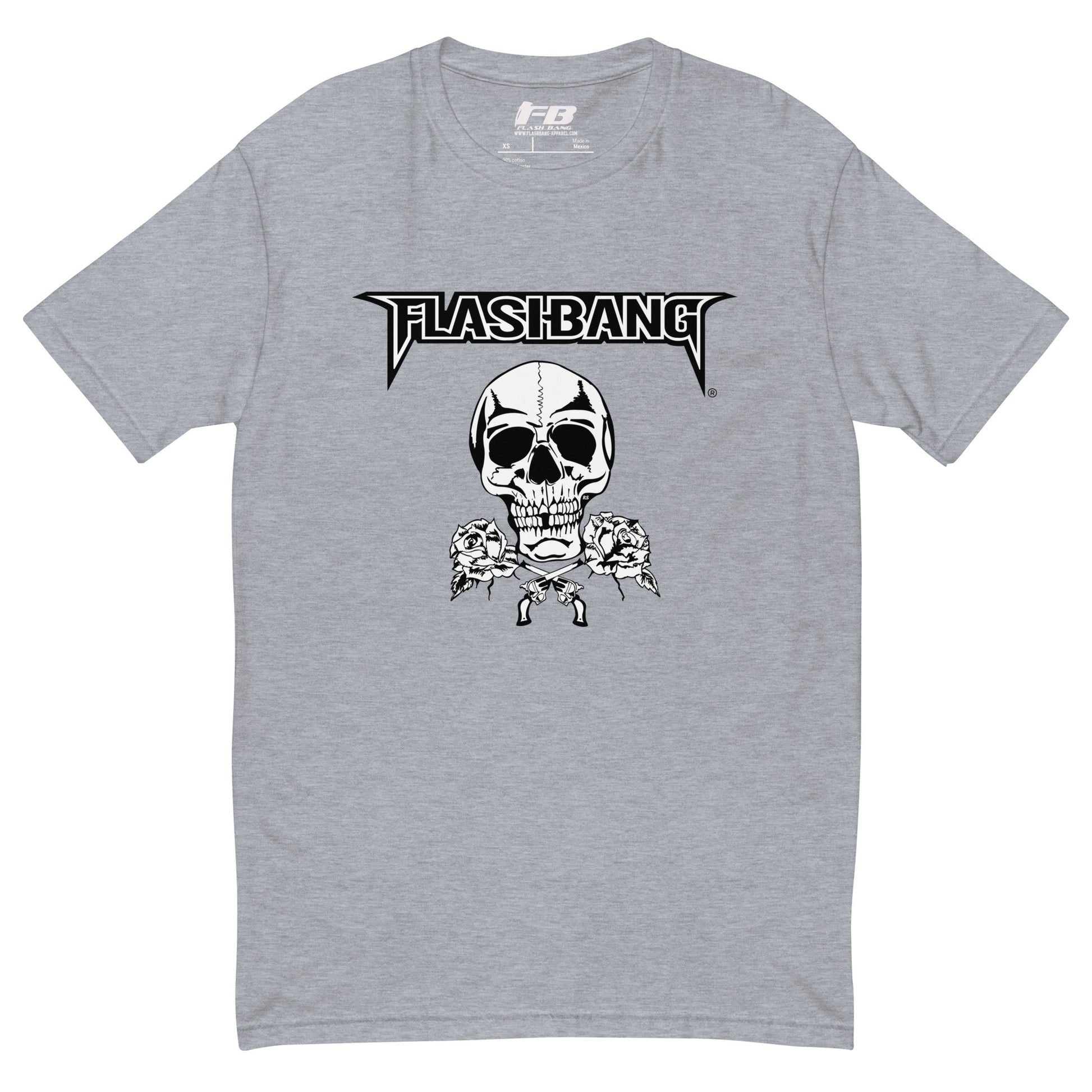 Skull and Roses RS T-shirt featuring a vintage skull and rose design - Front View - Heather Grey