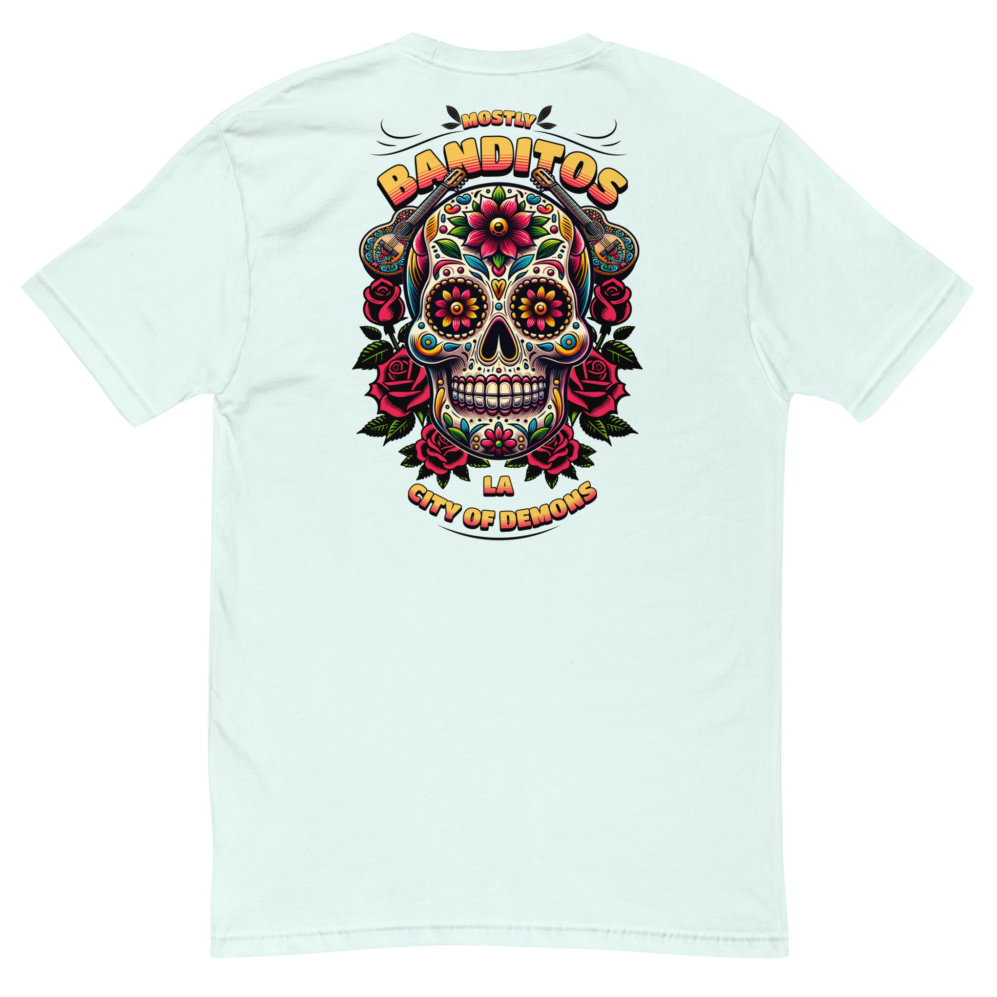 Banditos T-shirt – Skull Design for Men – Patriotic Style - Back View - Light Blue