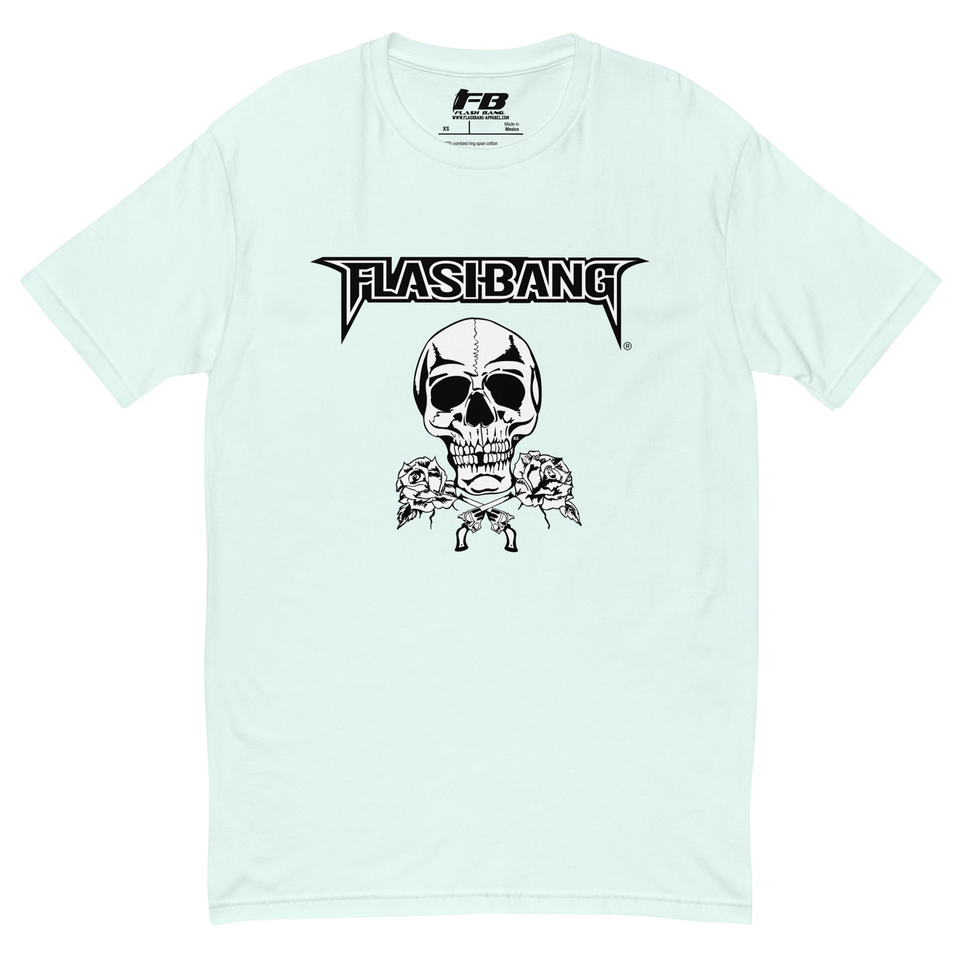 Skull and Roses RS T-shirt featuring a vintage skull and rose design - Front View - Light Blue