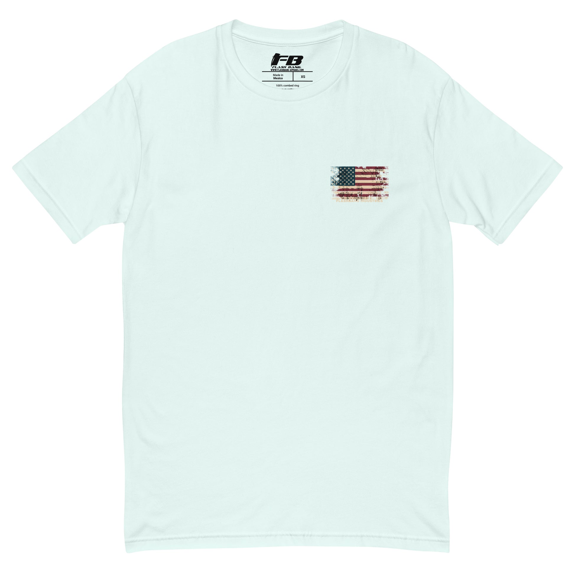 US Army T-shirt with USA flag and skull design. Operator T-shirt for men - Front View - Light Blue