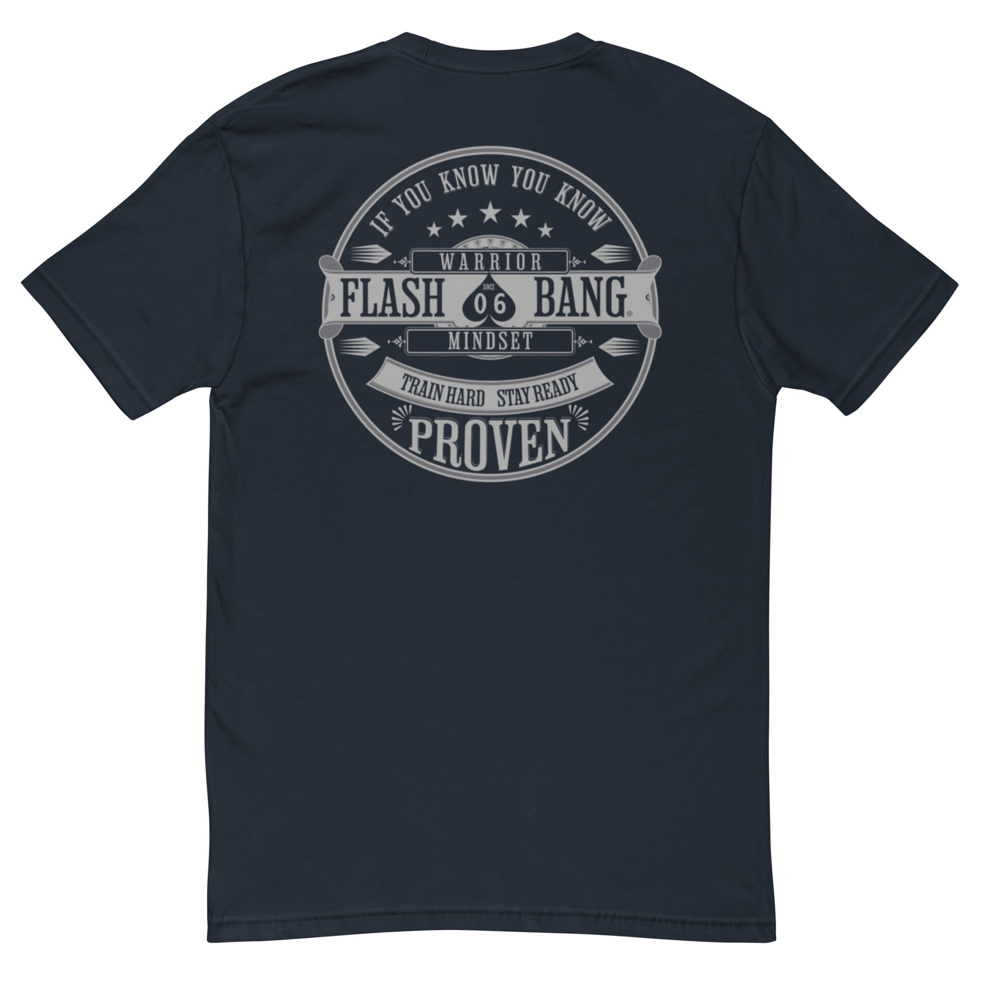 Warrior T-shirt - Train Hard Stay Ready. Veteran support, rugged durability, and powerful quotes for men who train hard - Back View - Midnight Navy