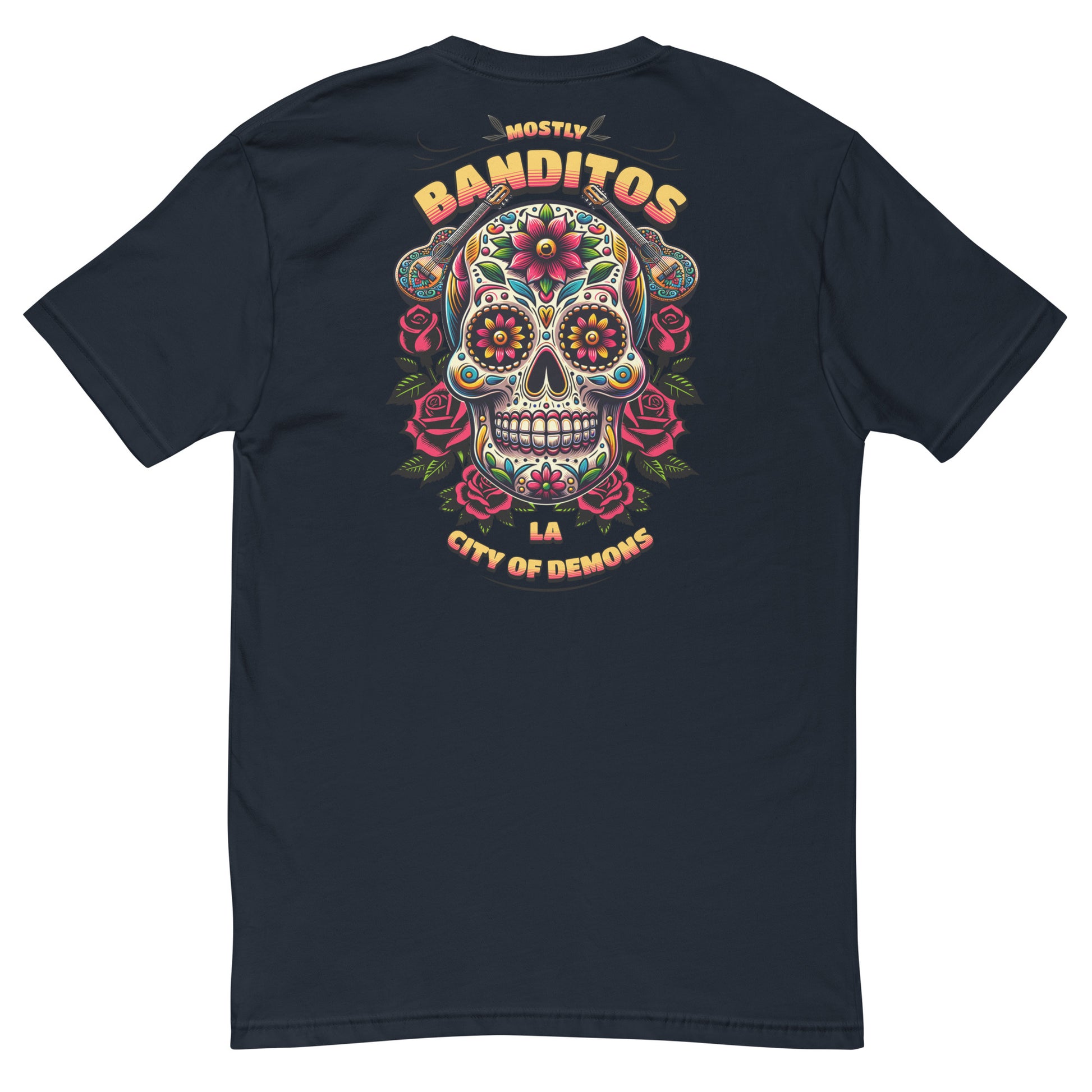 Banditos T-shirt – Skull Design for Men – Patriotic Style - Back View - Midnight Navy