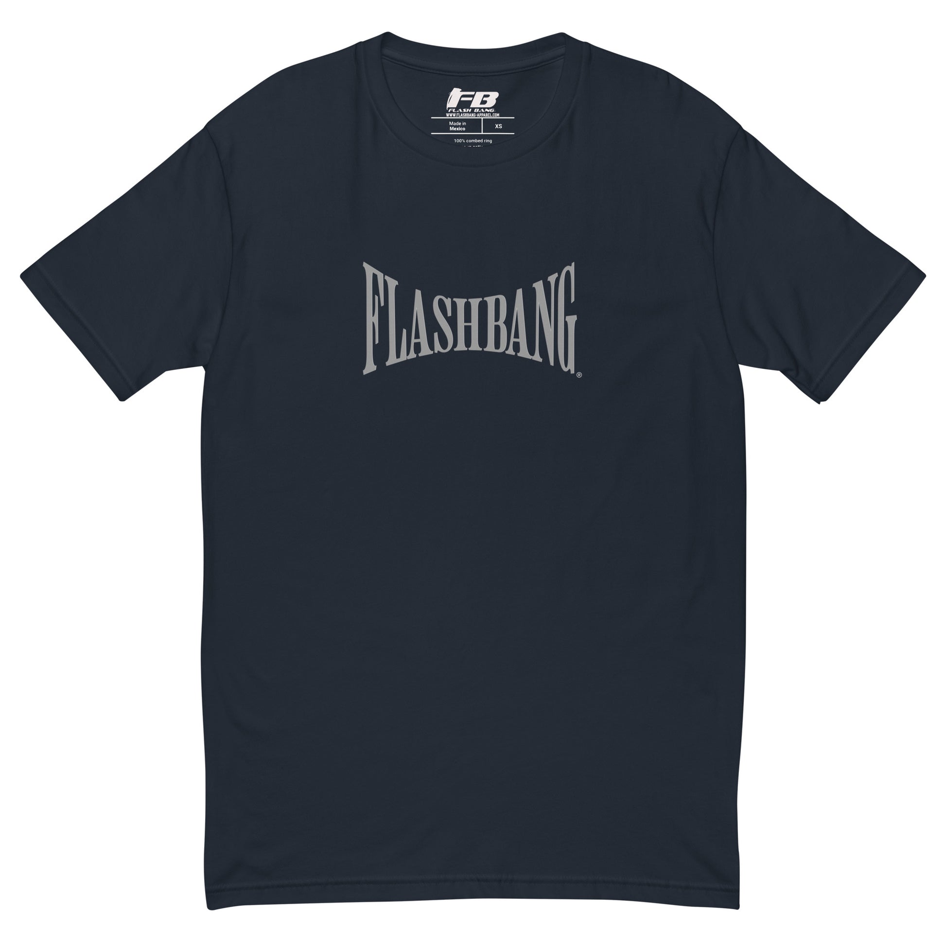 Warrior T-shirt - Train Hard Stay Ready. Veteran support, rugged durability, and powerful quotes for men who train hard - Front View - Midnight Navy with Flashbang Text