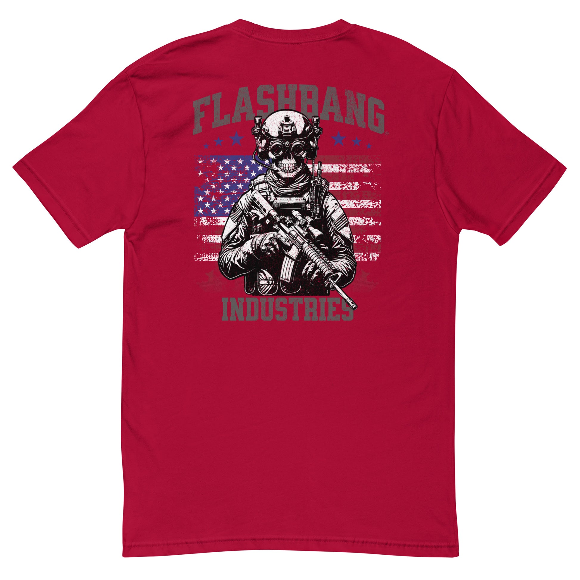 US Army T-shirt with USA flag and skull design. Operator T-shirt for men - Back View - Red