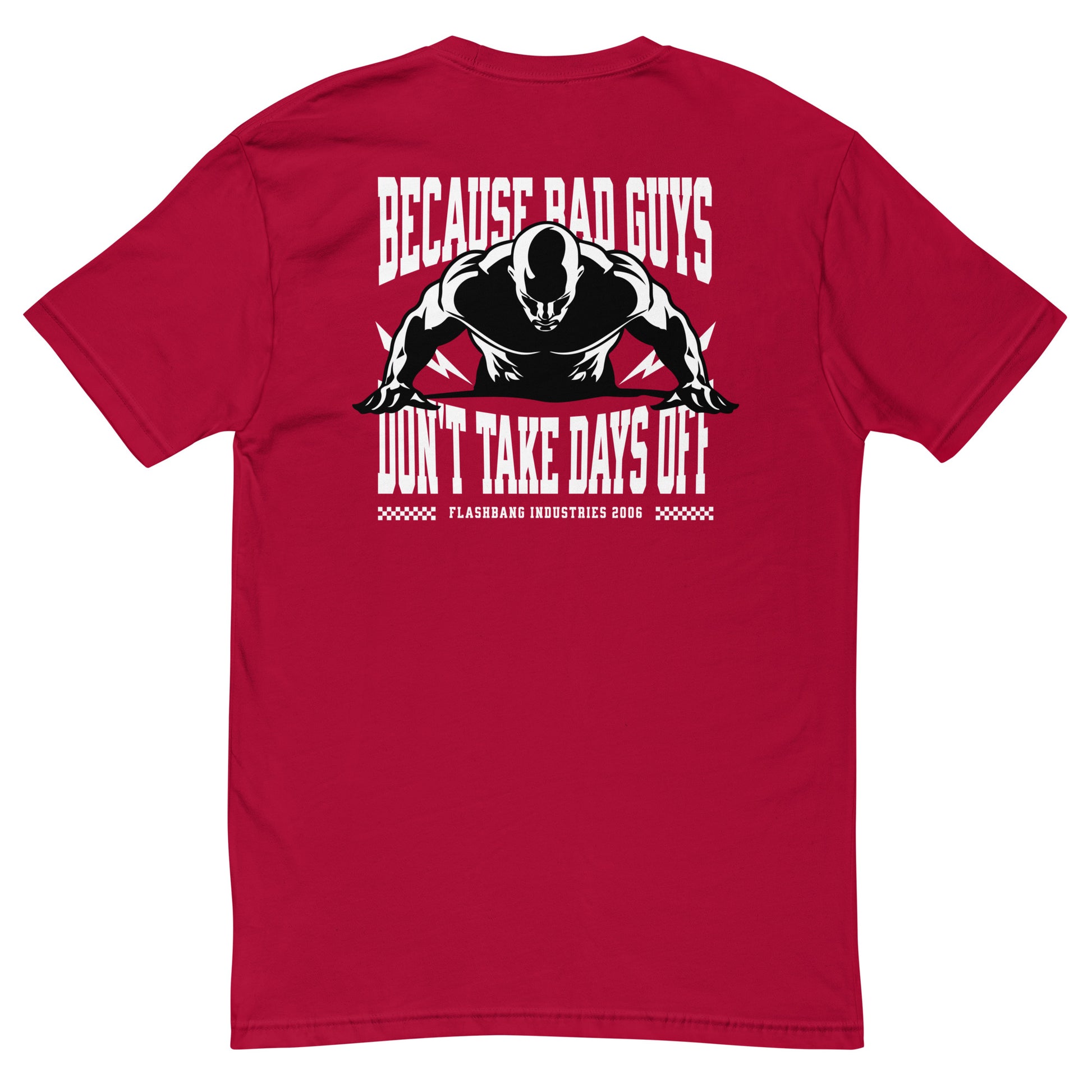 No Days Off T-shirt for veterans, featuring a rugged design. Ideal for those who wear tactical apparel with pride and strength - Back View - Red