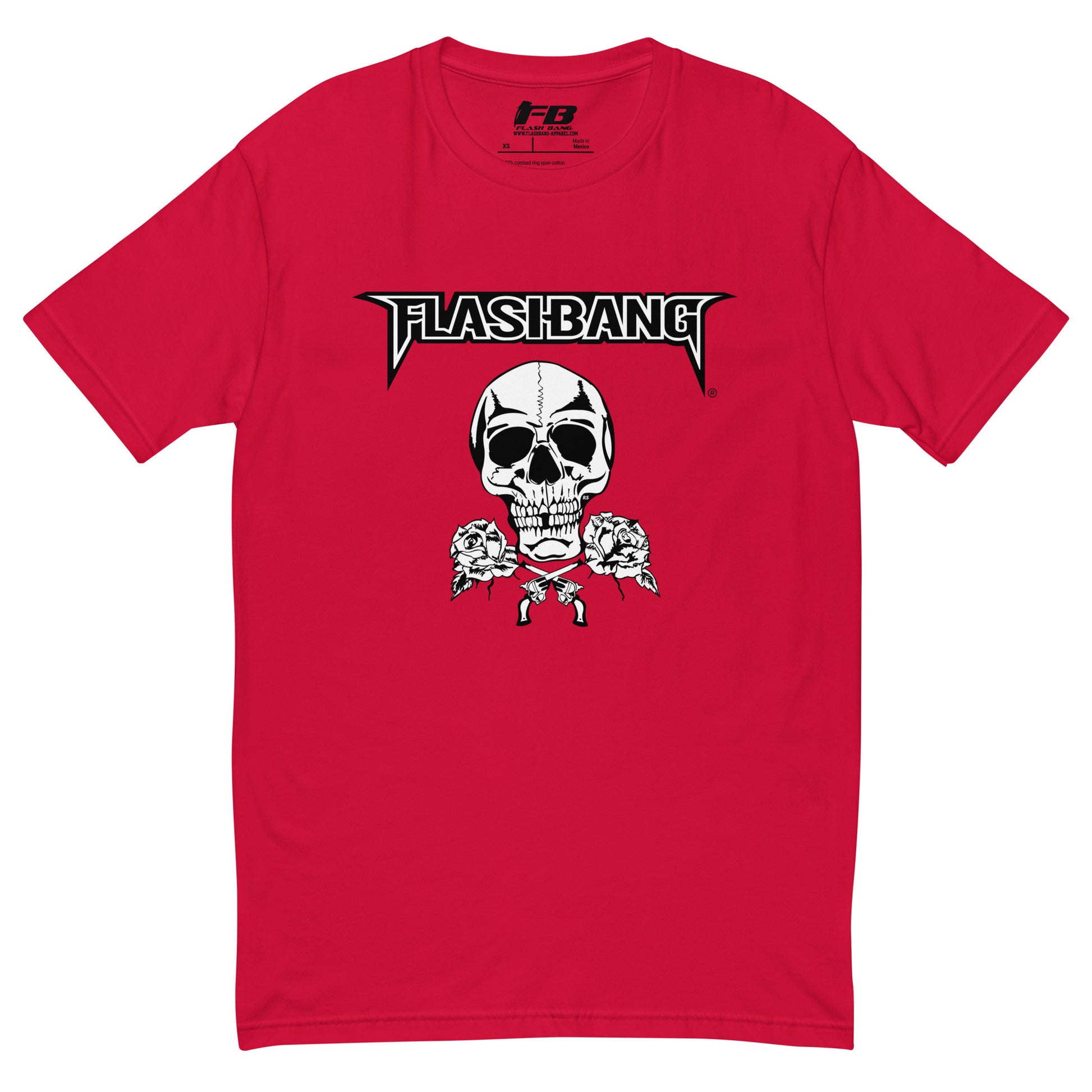 Skull and Roses RS T-shirt featuring a vintage skull and rose design - Front View - Red