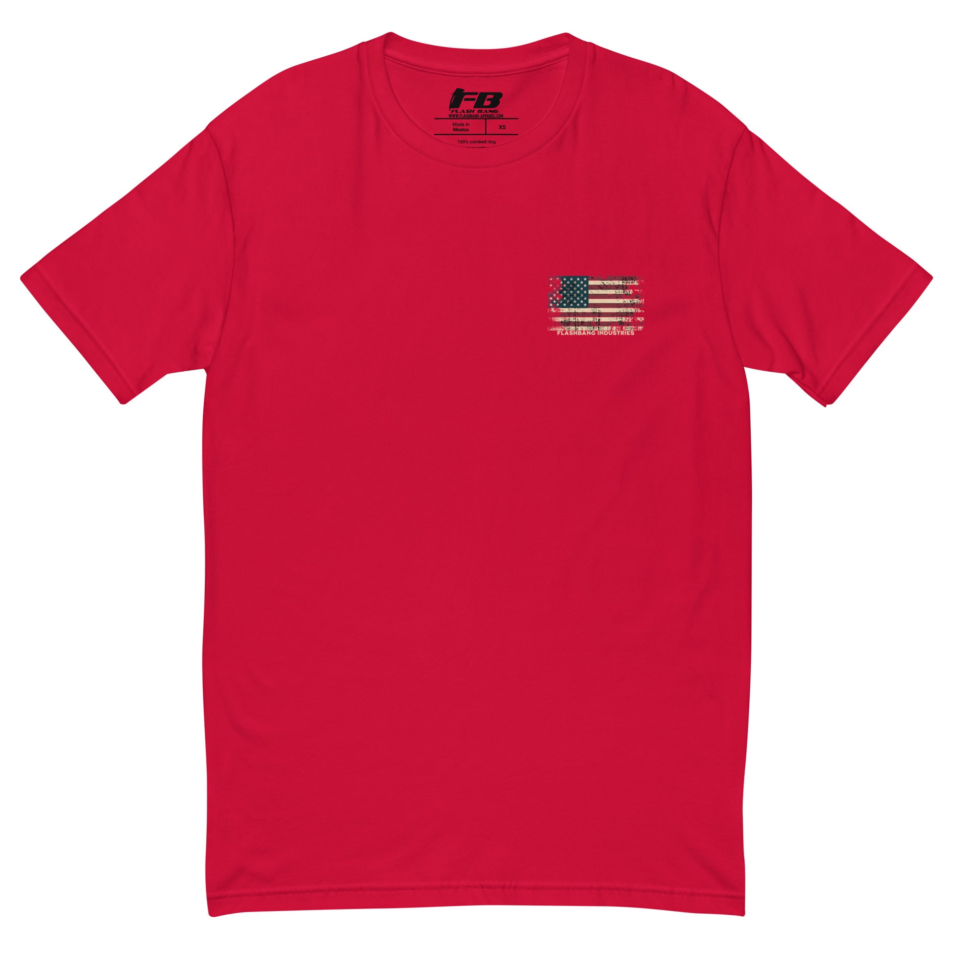 US Army T-shirt with USA flag and skull design. Operator T-shirt for men - Front View - Red