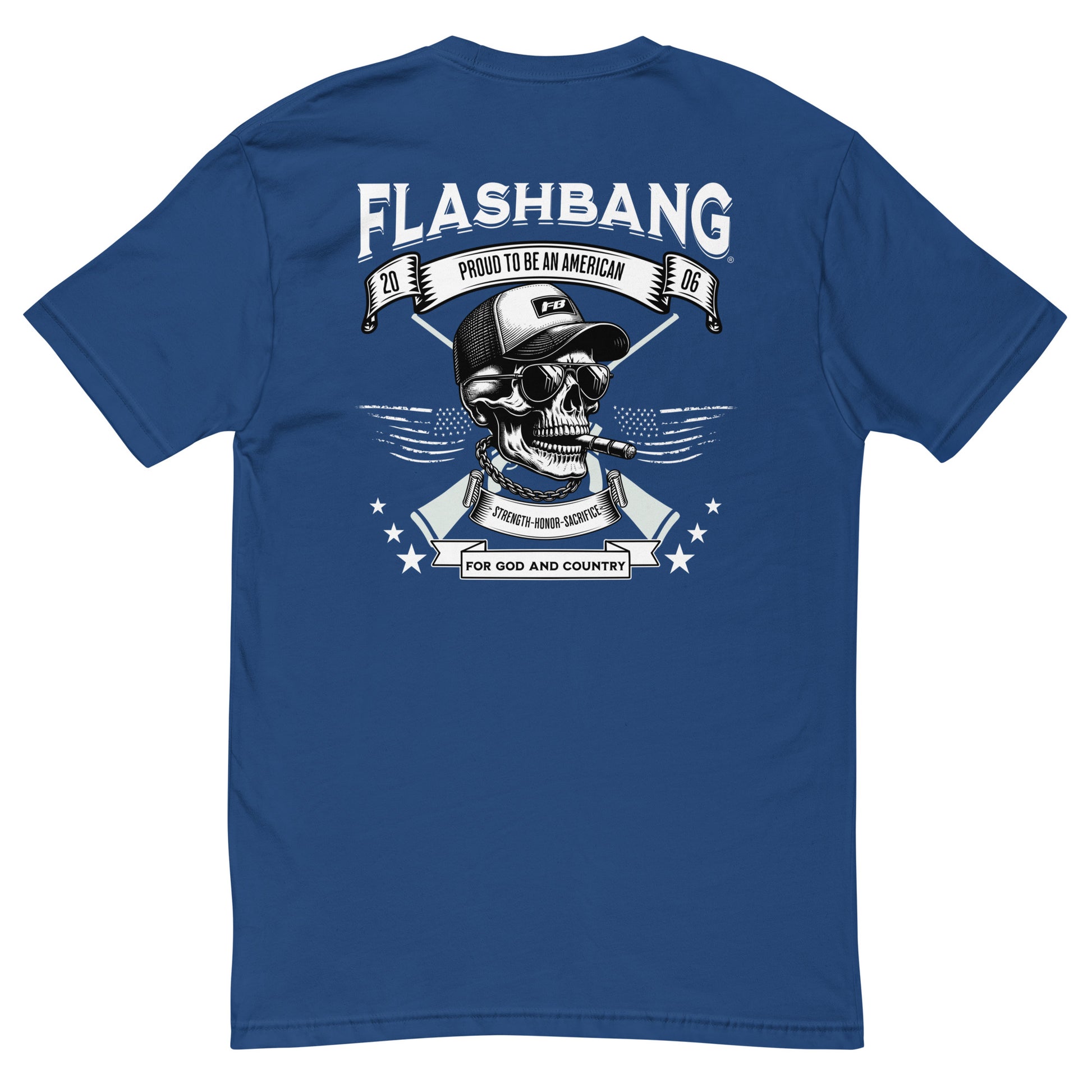 Proud American T-shirt with American flag graphic - Back View - Royal Blue