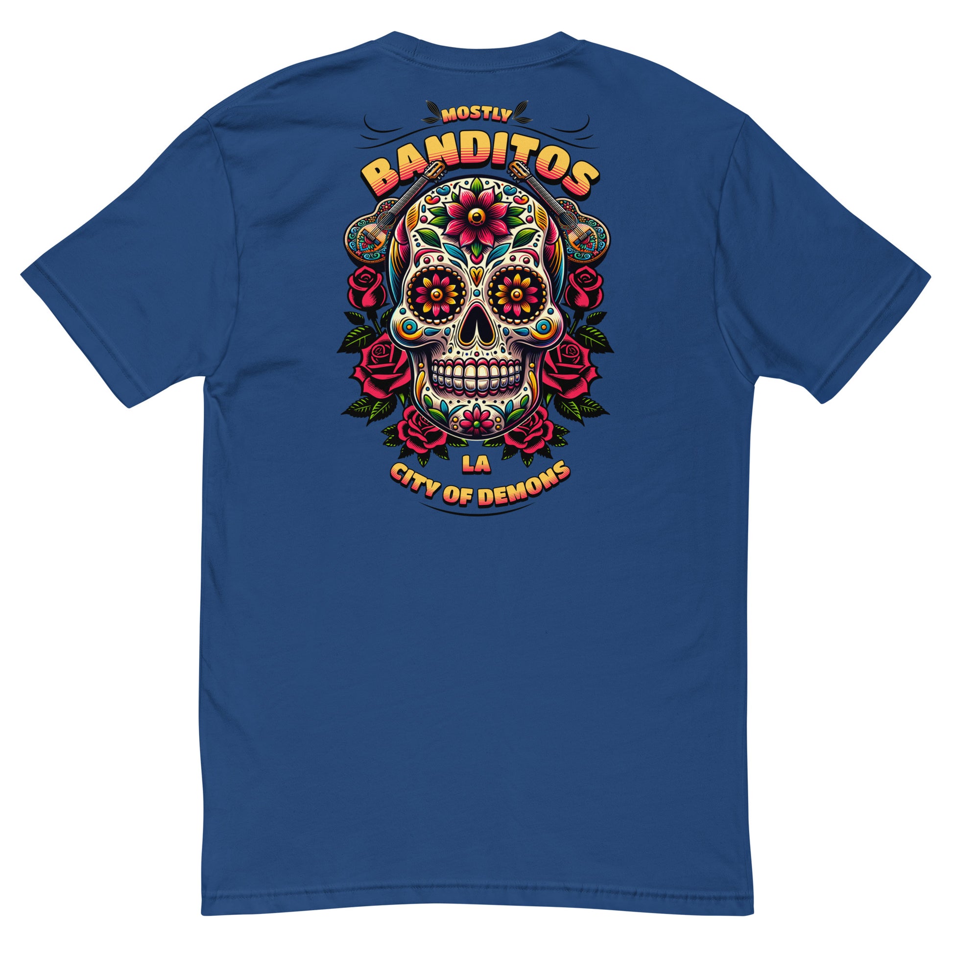 Banditos T-shirt – Skull Design for Men – Patriotic Style - Back View - Royal Blue