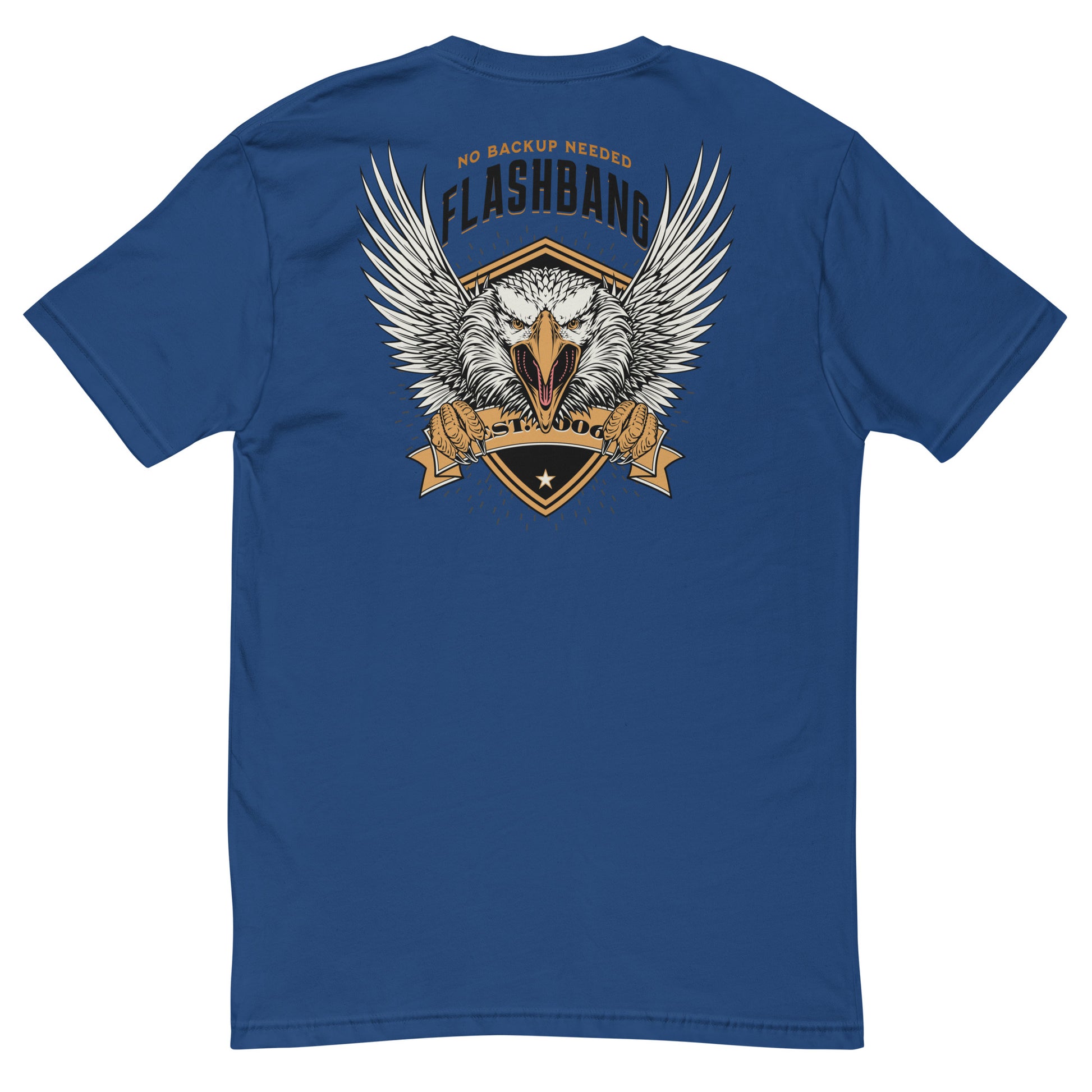 No Backup Needed Lite T-shirt featuring American eagle design - Back View - Royal Blue