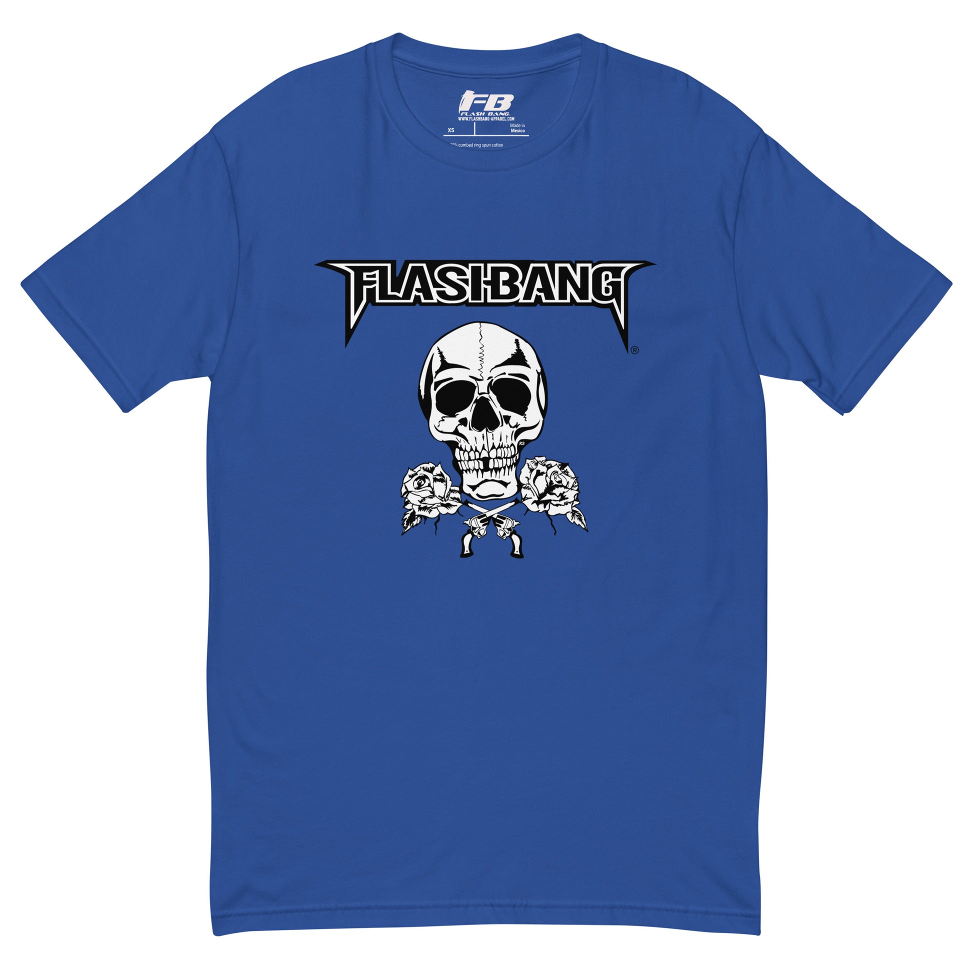 Skull and Roses RS T-shirt featuring a vintage skull and rose design - Front View - Royal Blue