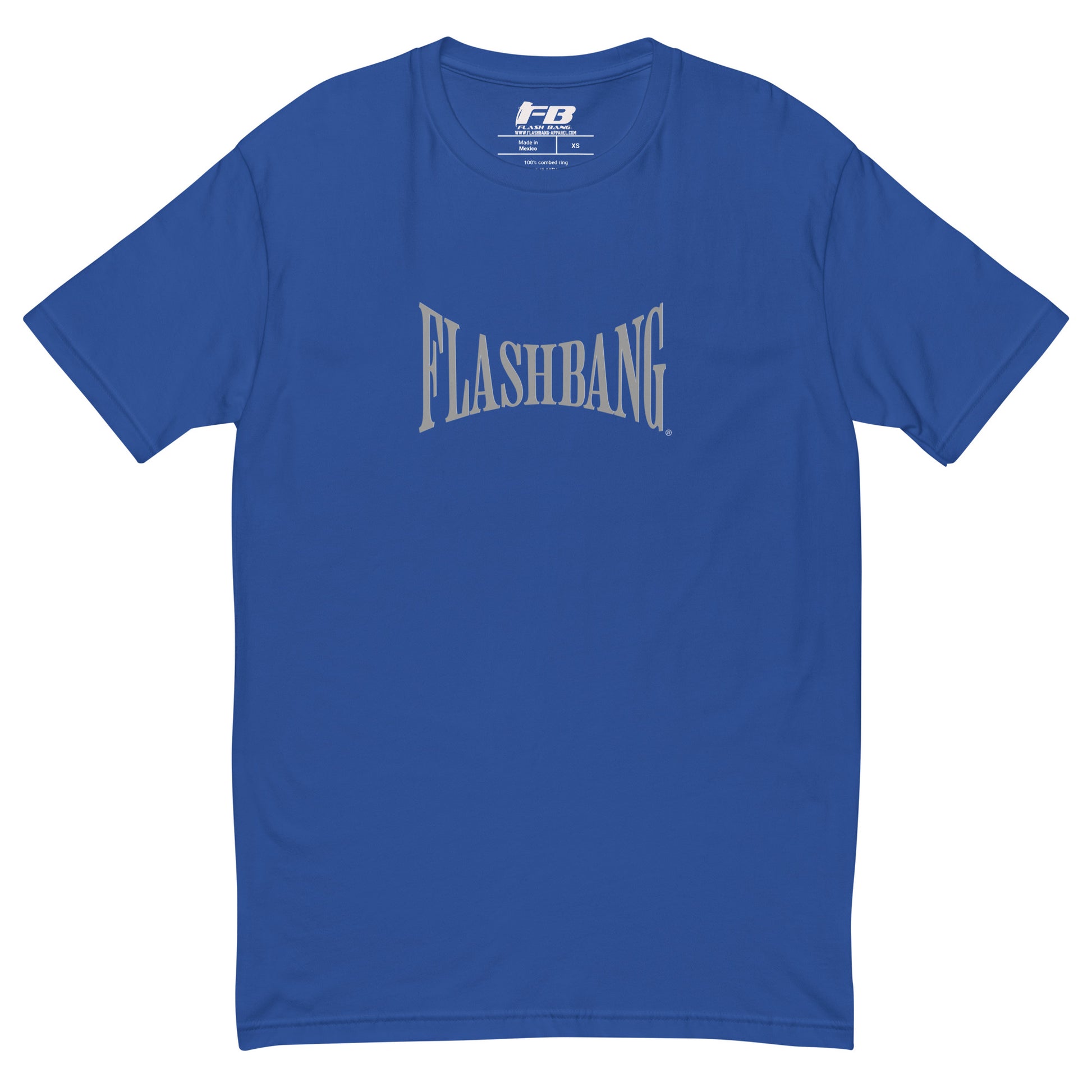 Warrior T-shirt - Train Hard Stay Ready. Veteran support, rugged durability, and powerful quotes for men who train hard - Front View - Royal Blue with Flashbang Text
