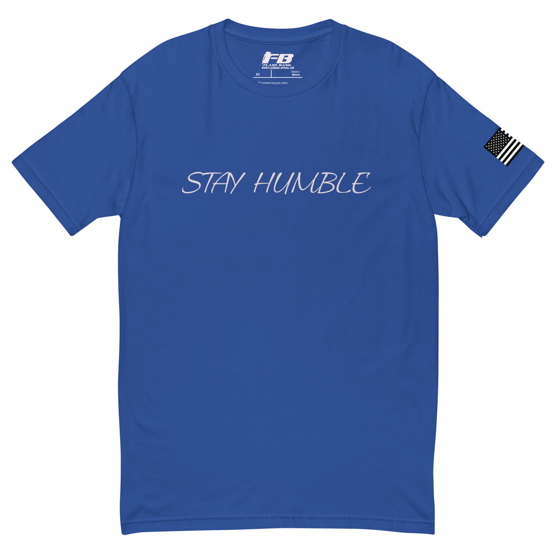Stay Humble T-shirt with graphic design for men, featuring bold lettering - Front View - Royal Blue