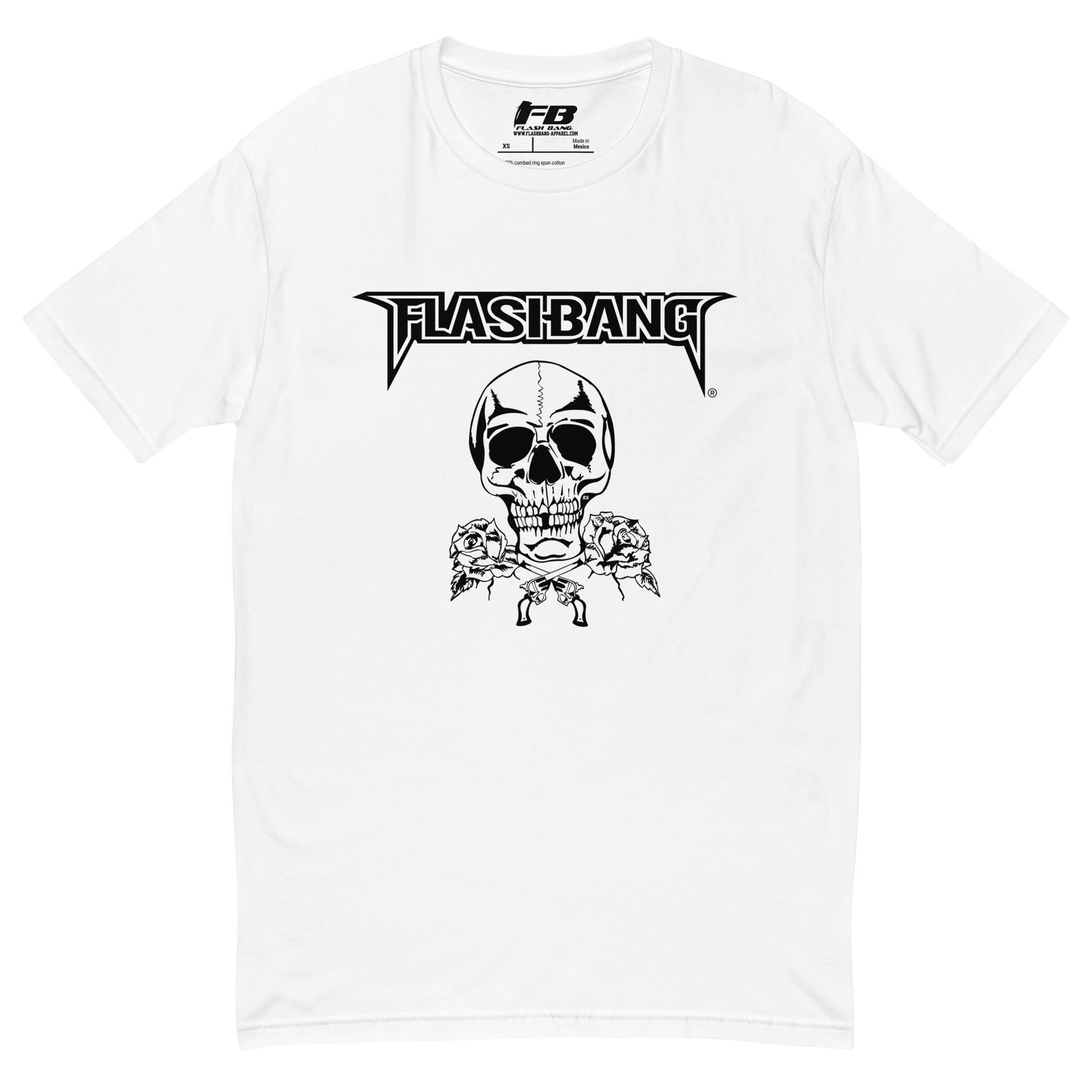 Skull and Roses RS T-shirt featuring a vintage skull and rose design - Front View - White