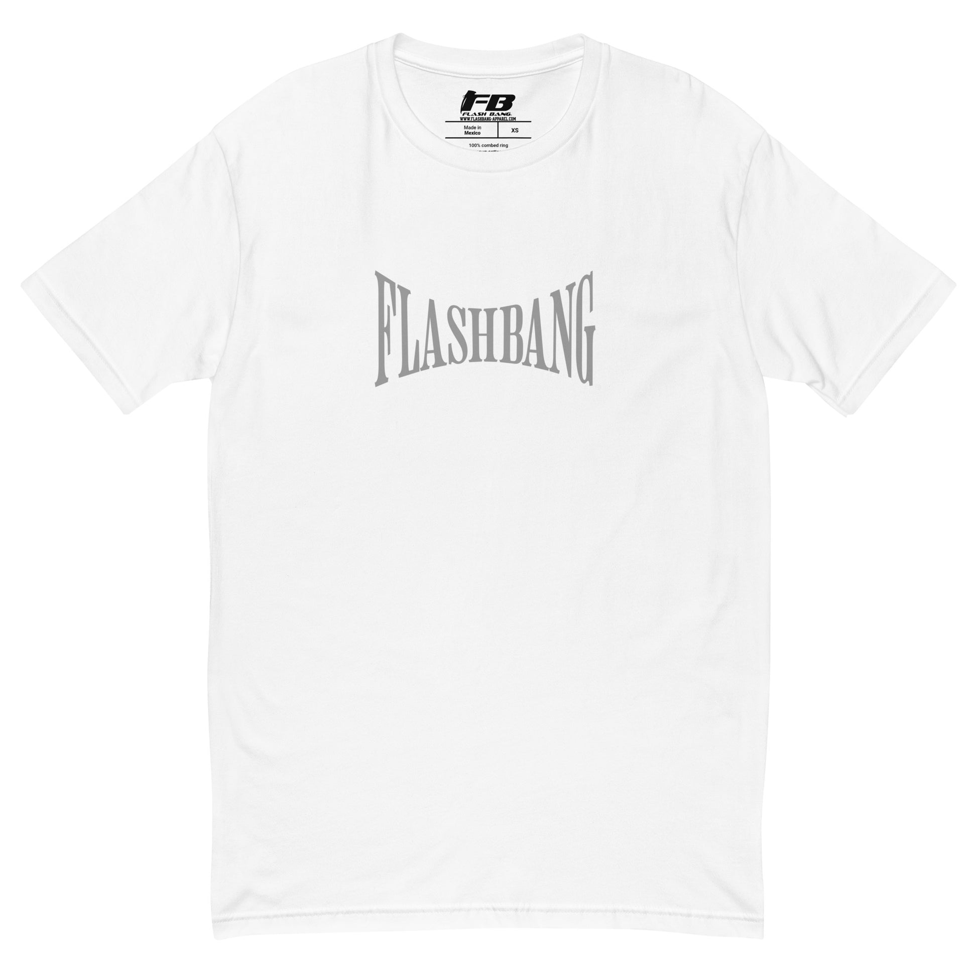 Warrior T-shirt - Train Hard Stay Ready. Veteran support, rugged durability, and powerful quotes for men who train hard - Front View - White with Flashbang Text