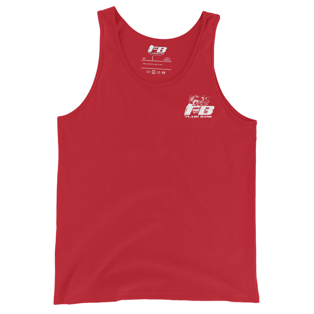Red tank top with a logo on a white background