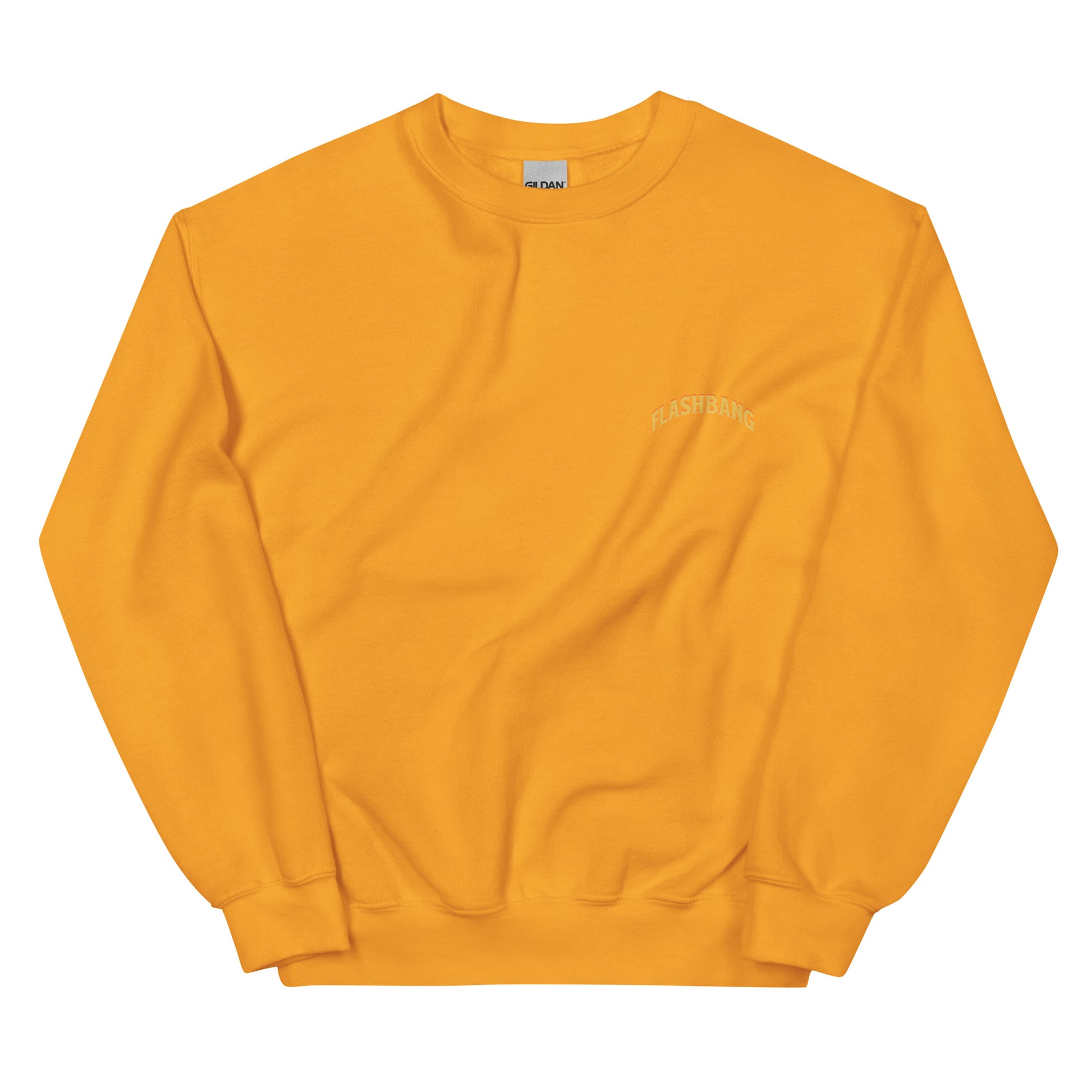 Yellow sweatshirt with a brand logo on a white background