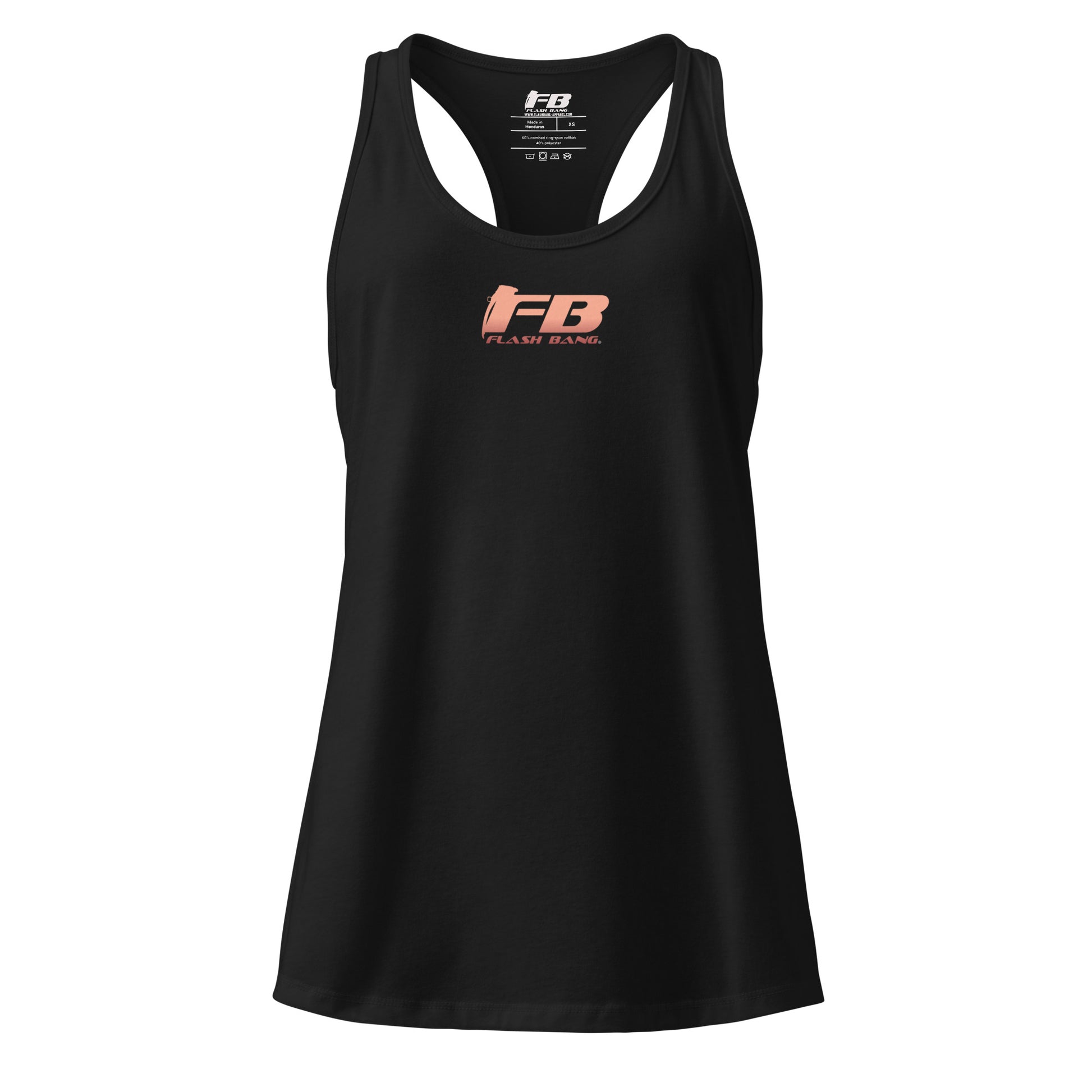 Black tank top with 'FB' logo on a white background