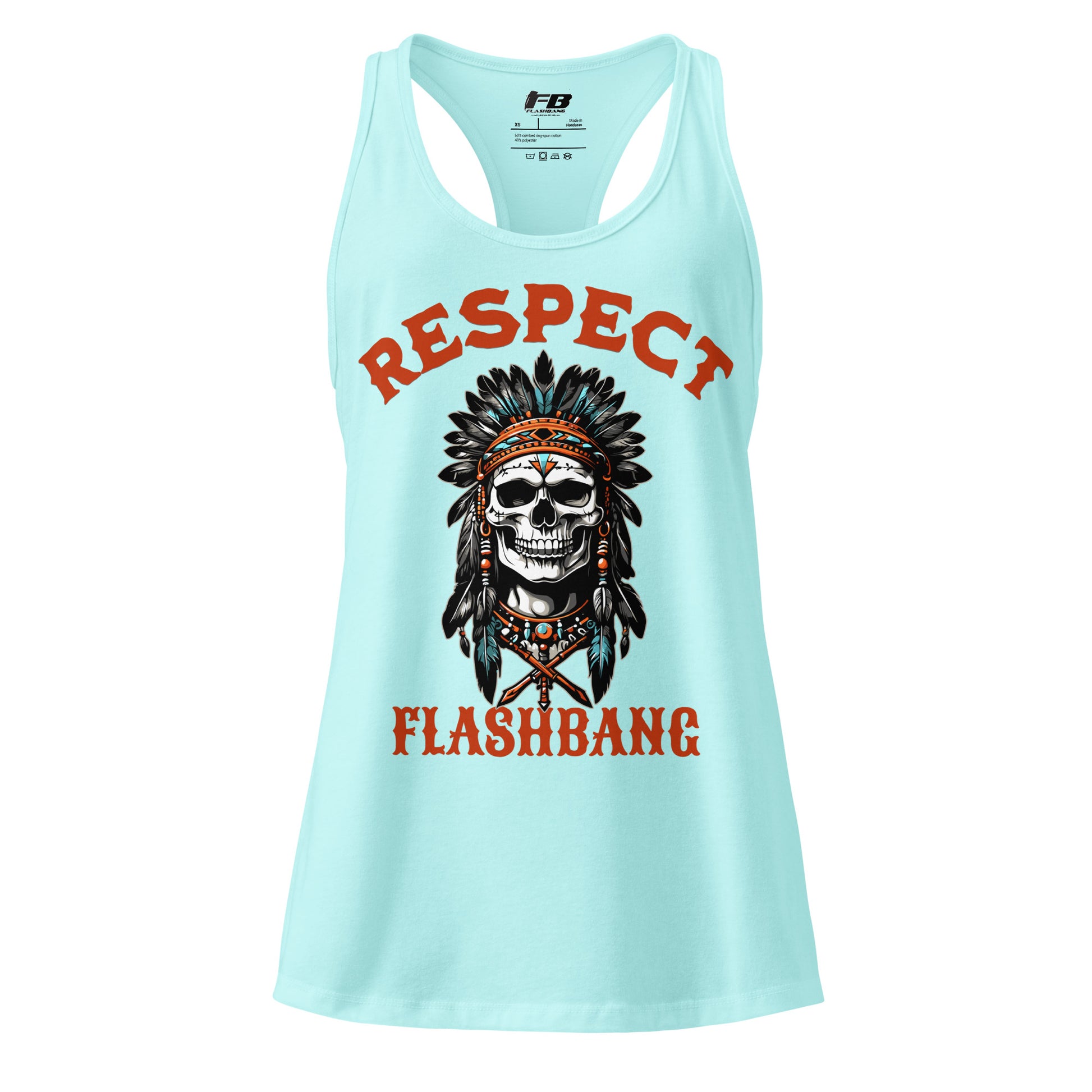 Light blue tank top with skull design and 'Respect Flashbang' text on a white background