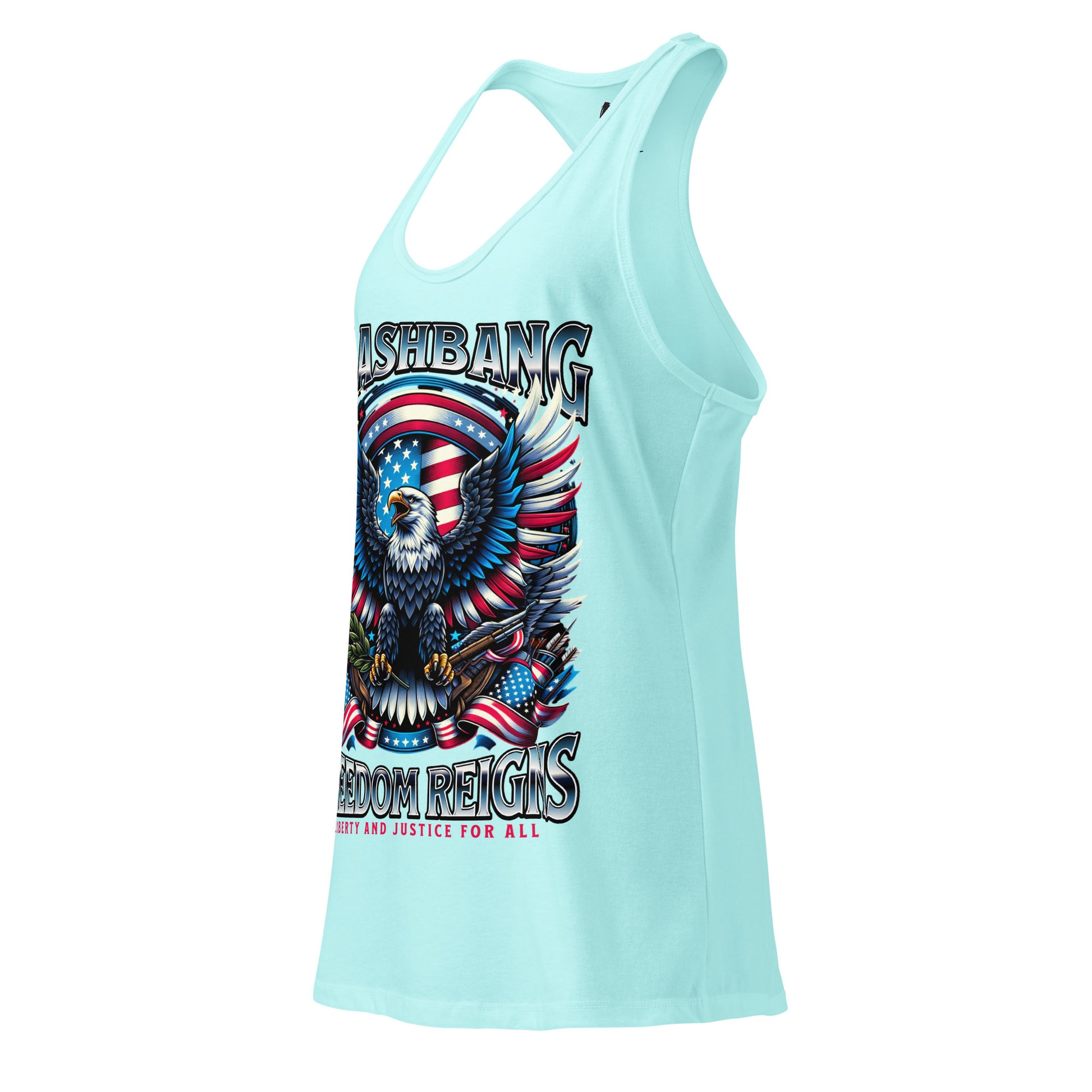 Light blue tank top with an eagle and American flag design on a white background