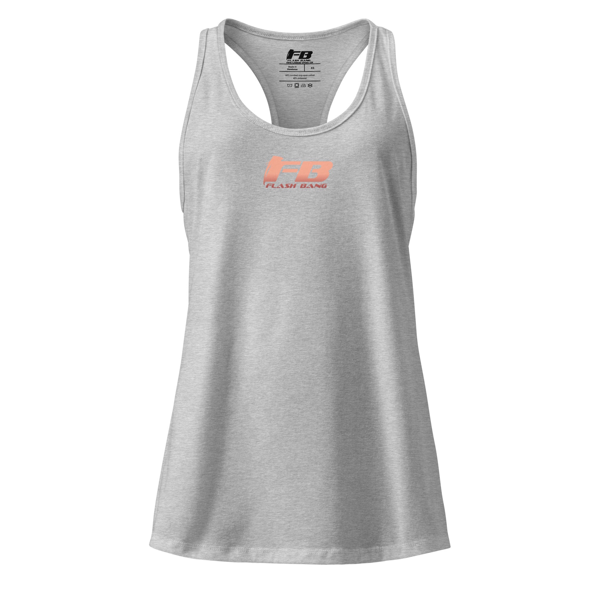 Gray tank top with a logo on a white background