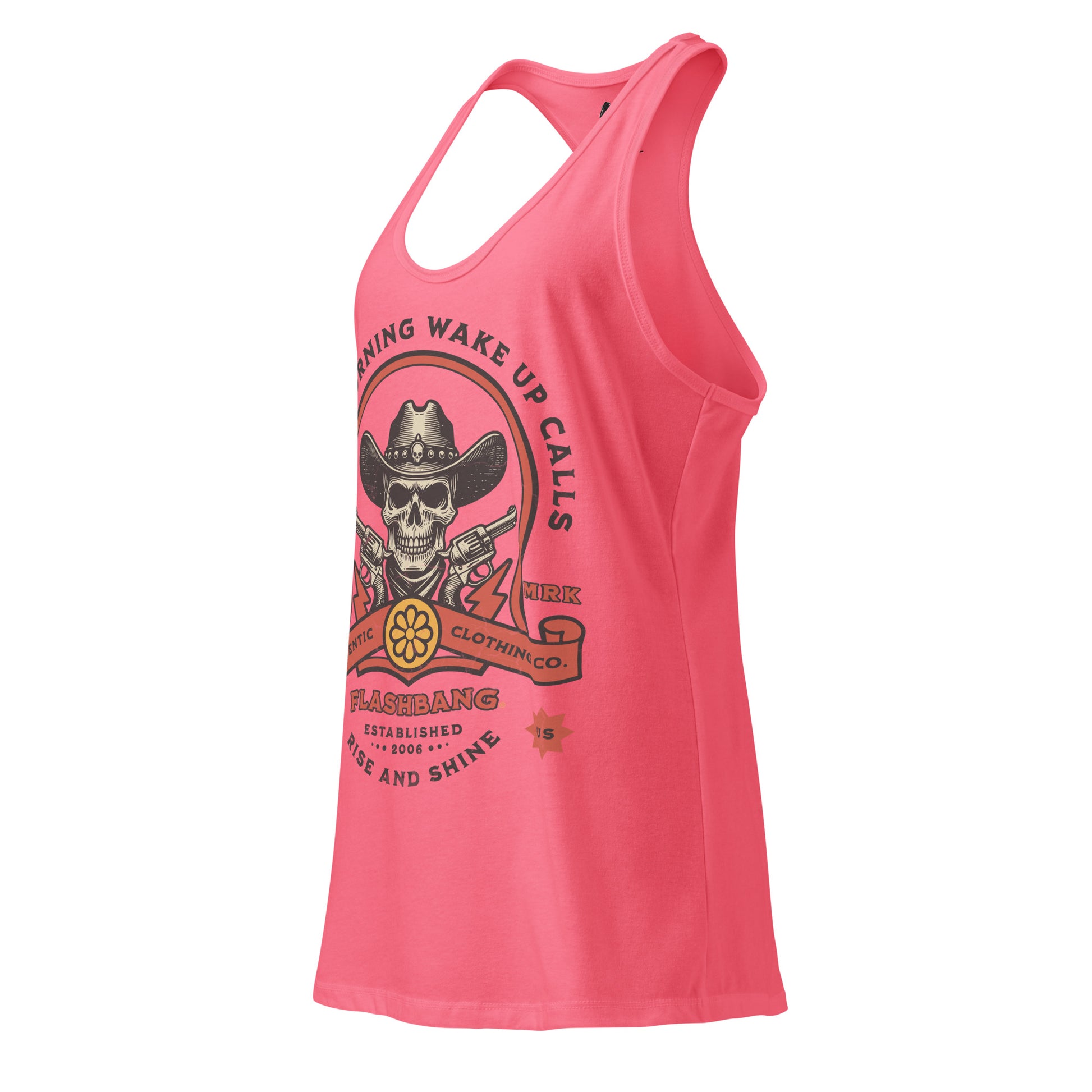 Pink tank top with graphic design on a white background