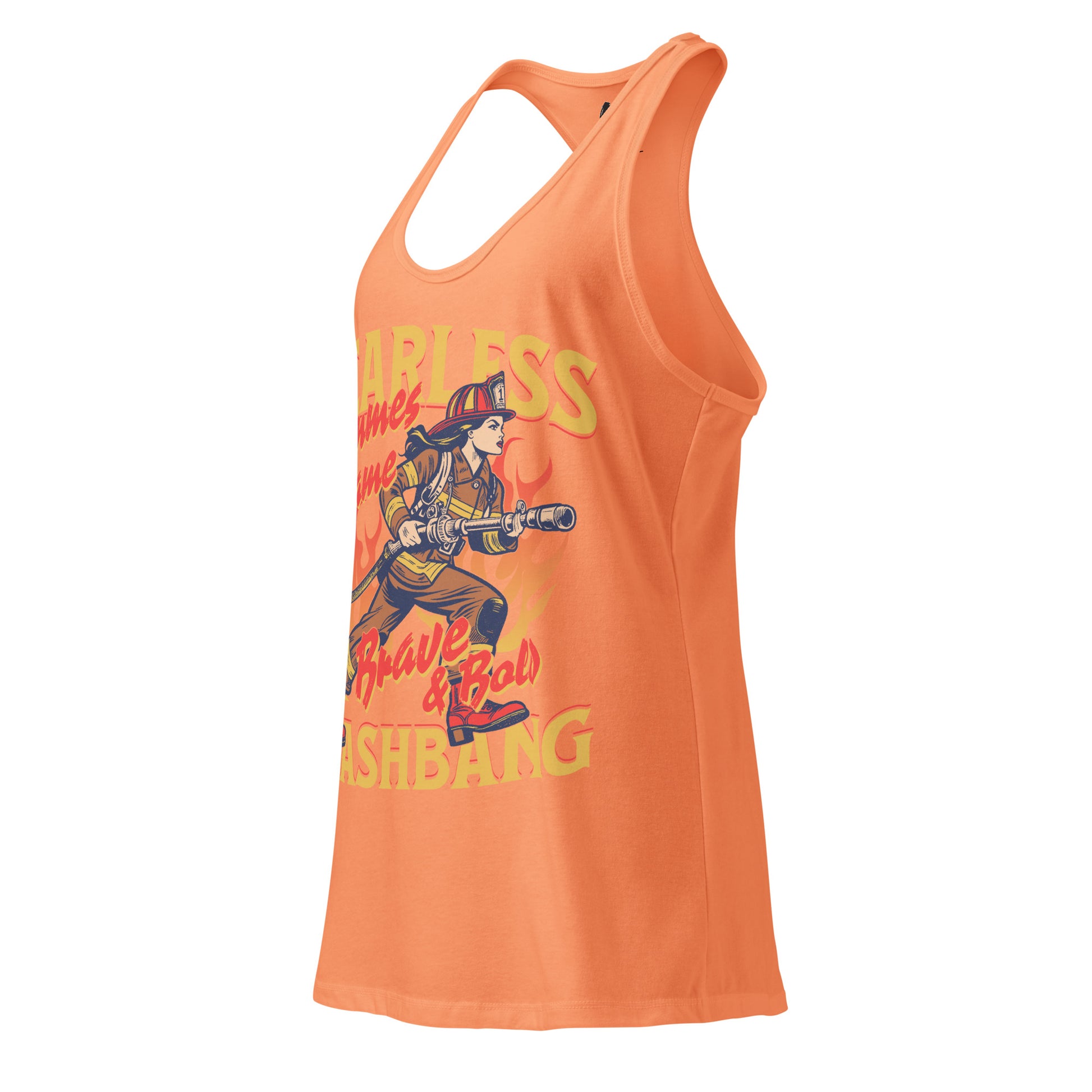 Orange tank top with graphic design on a white background