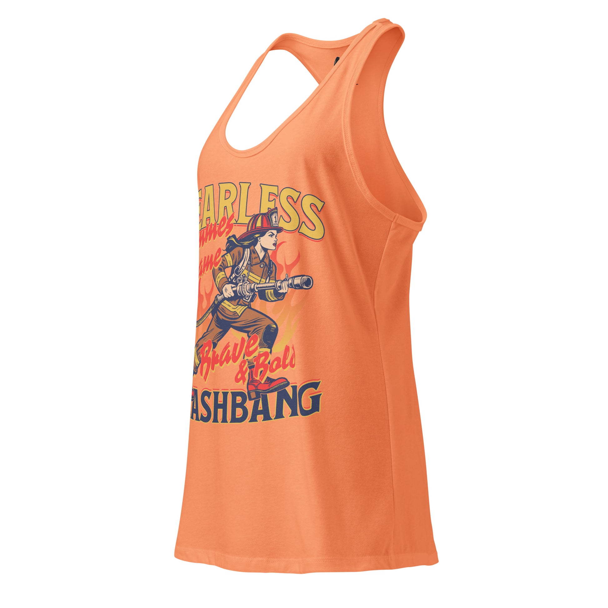 Orange tank top with graphic design on a white background