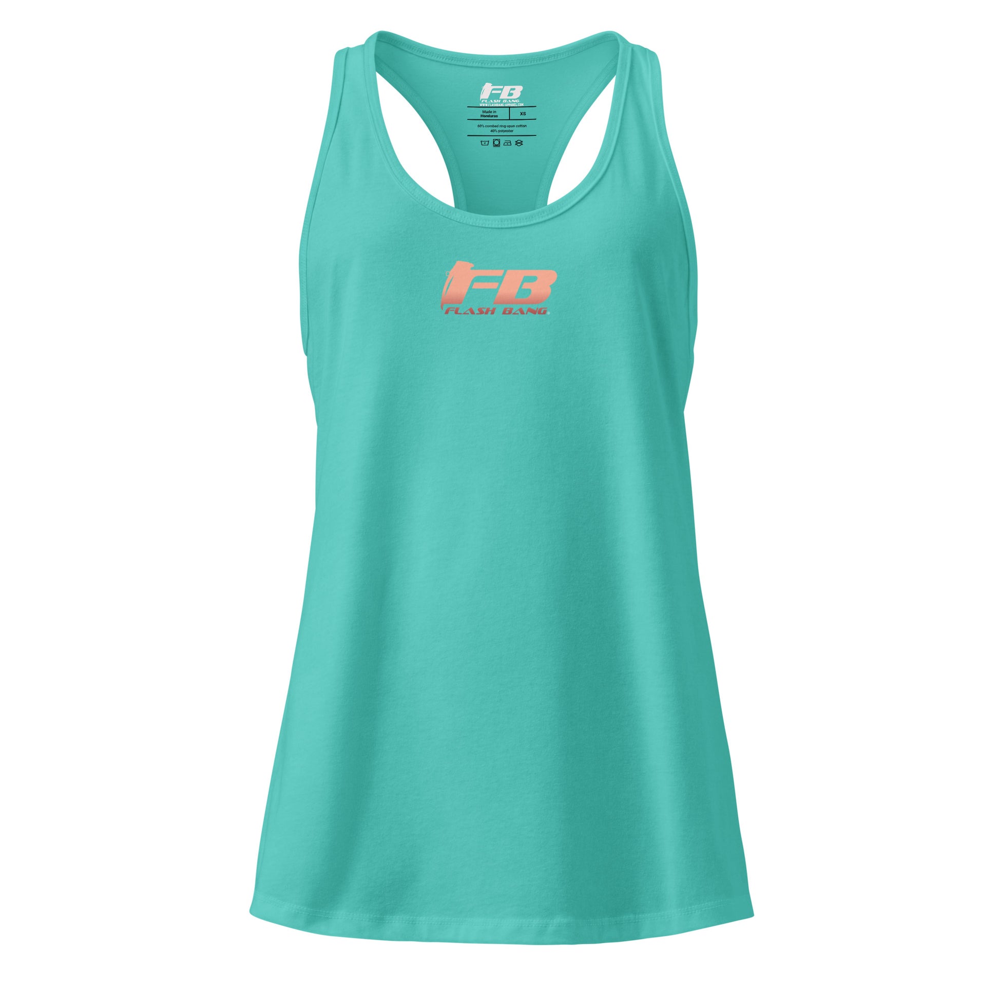 Teal tank top with 'FB' logo on a white background