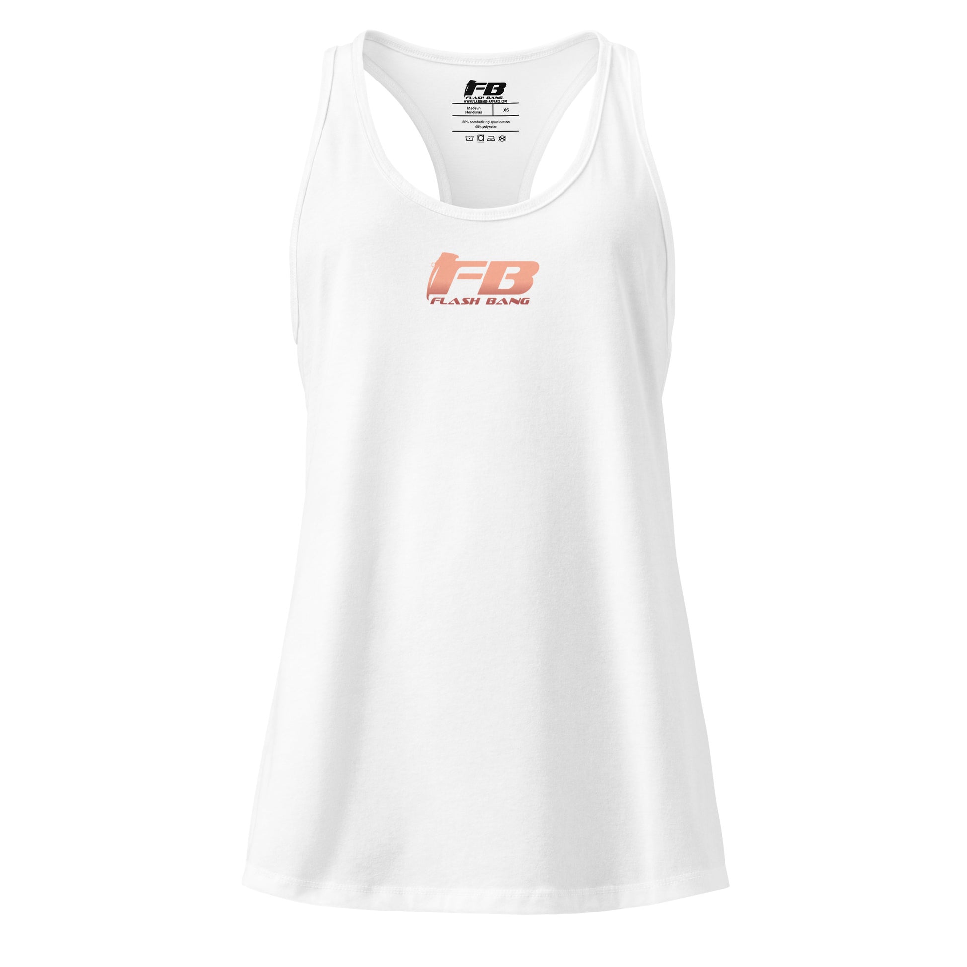 White tank top with 'Flash Bang' logo on a white background