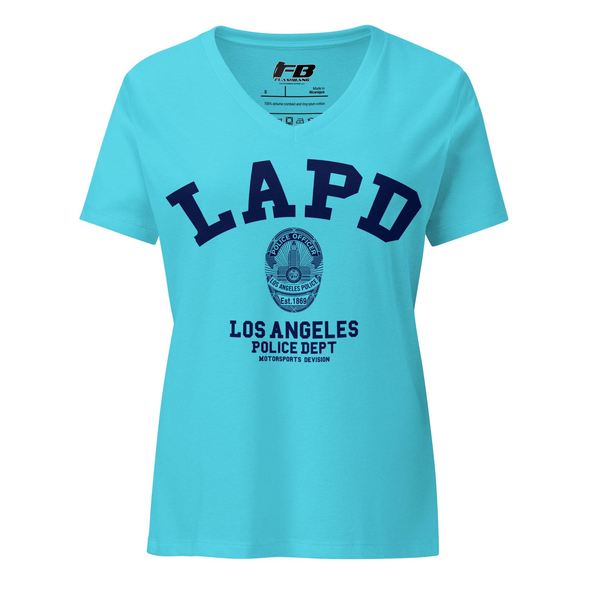 Light blue t-shirt with LAPD and Los Angeles Police Dept text on a white background