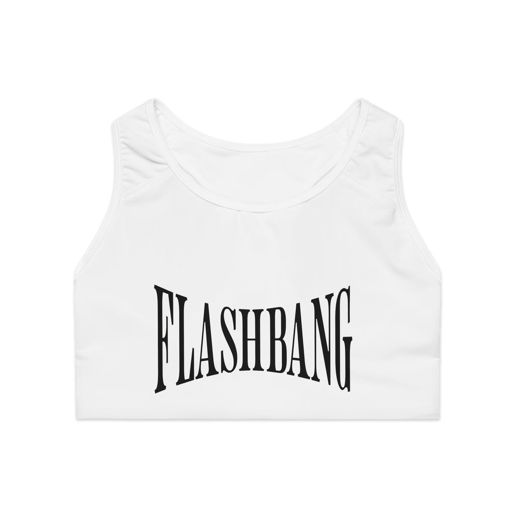 White tank top with 'FLASHBANG' text on a white background