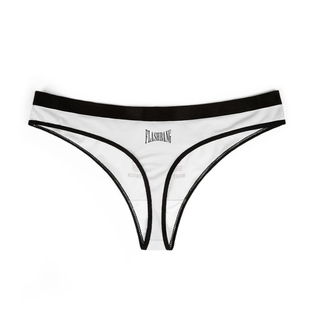 White thong with black trim on a white background