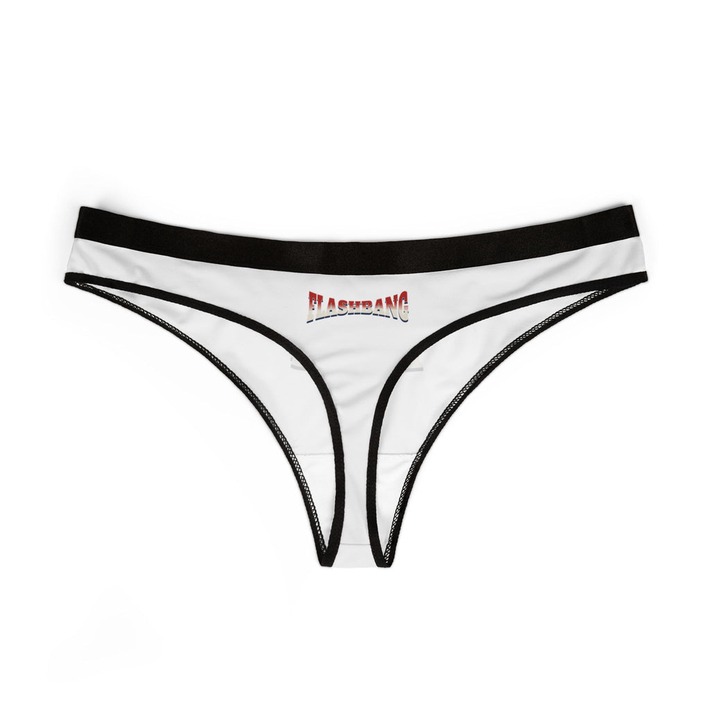 White men's underwear with black trim on a white background