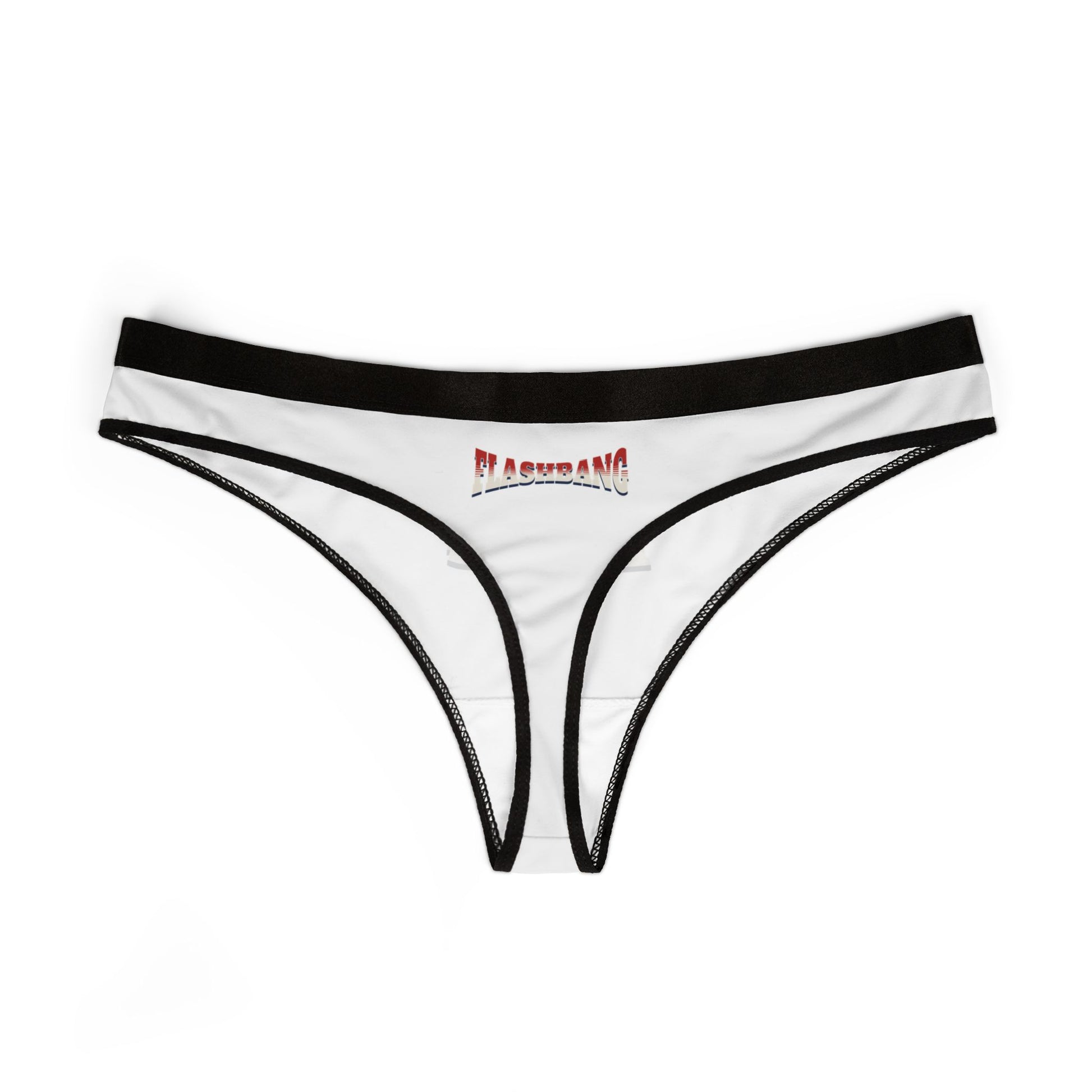 White men's underwear with black trim on a white background