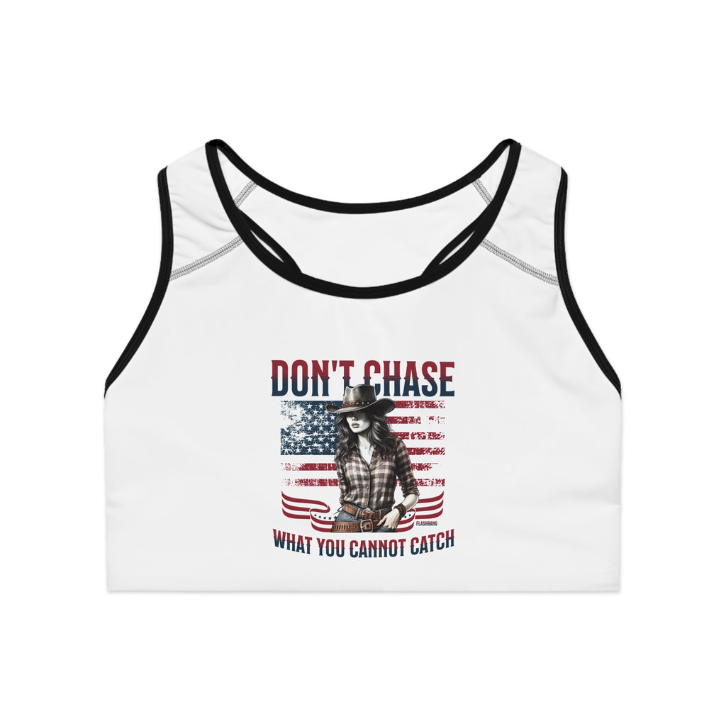 White tank top with graphic design and text on a white background