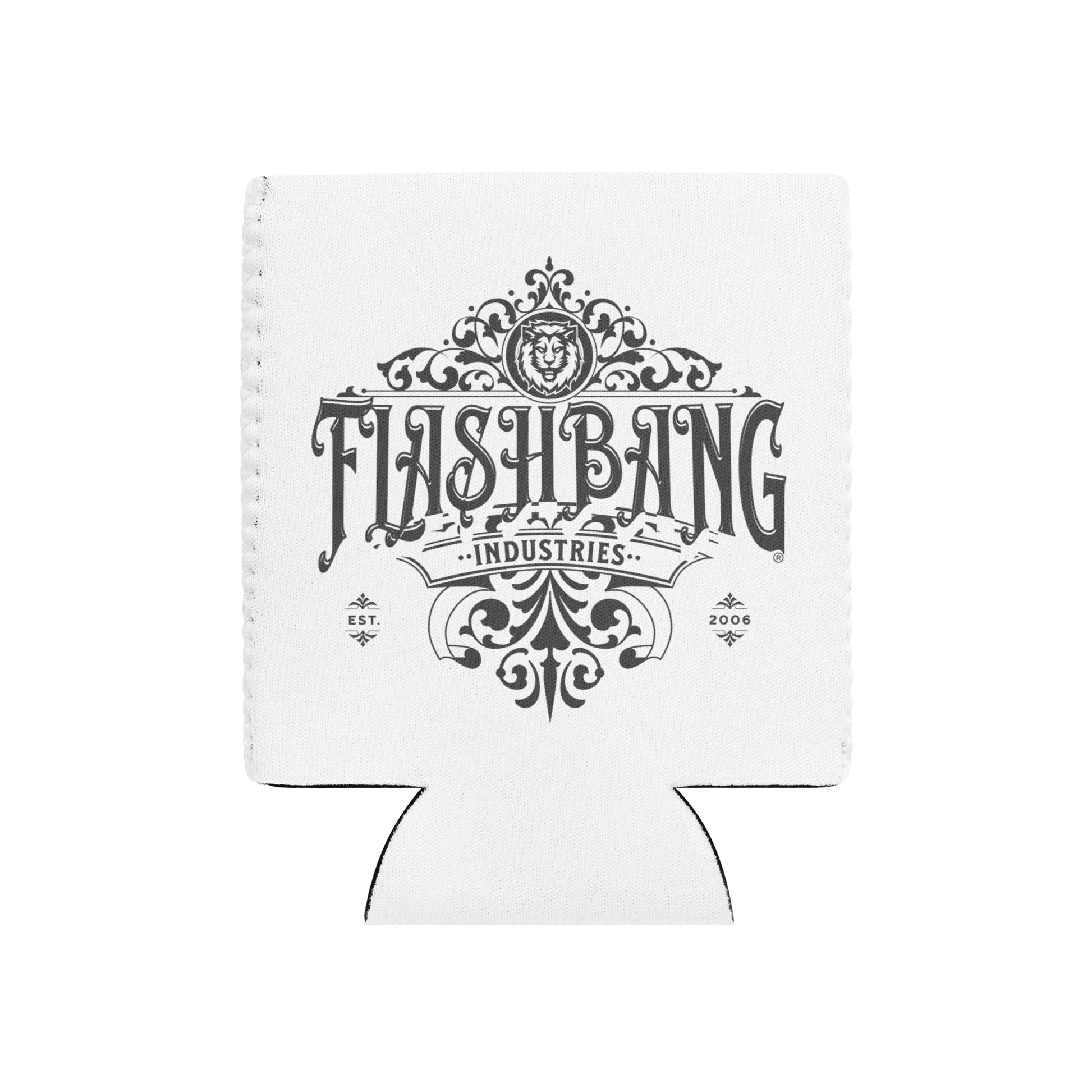 White can cooler with 'Flashbang Industries' logo on a white background