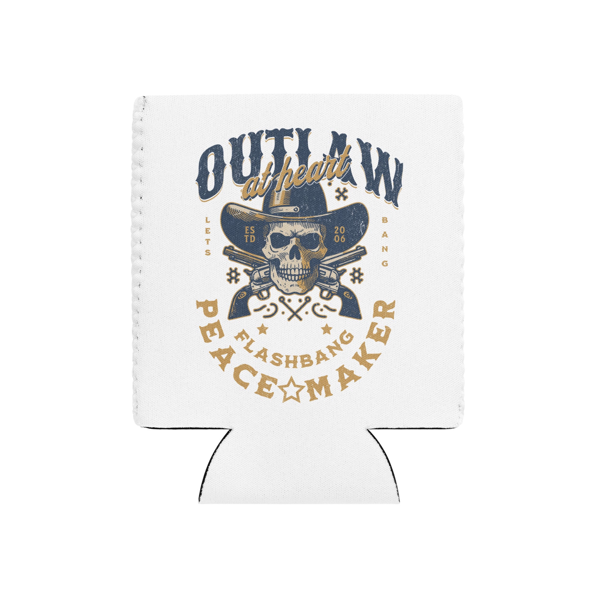 Koozie with skull and crossbones design on a white background