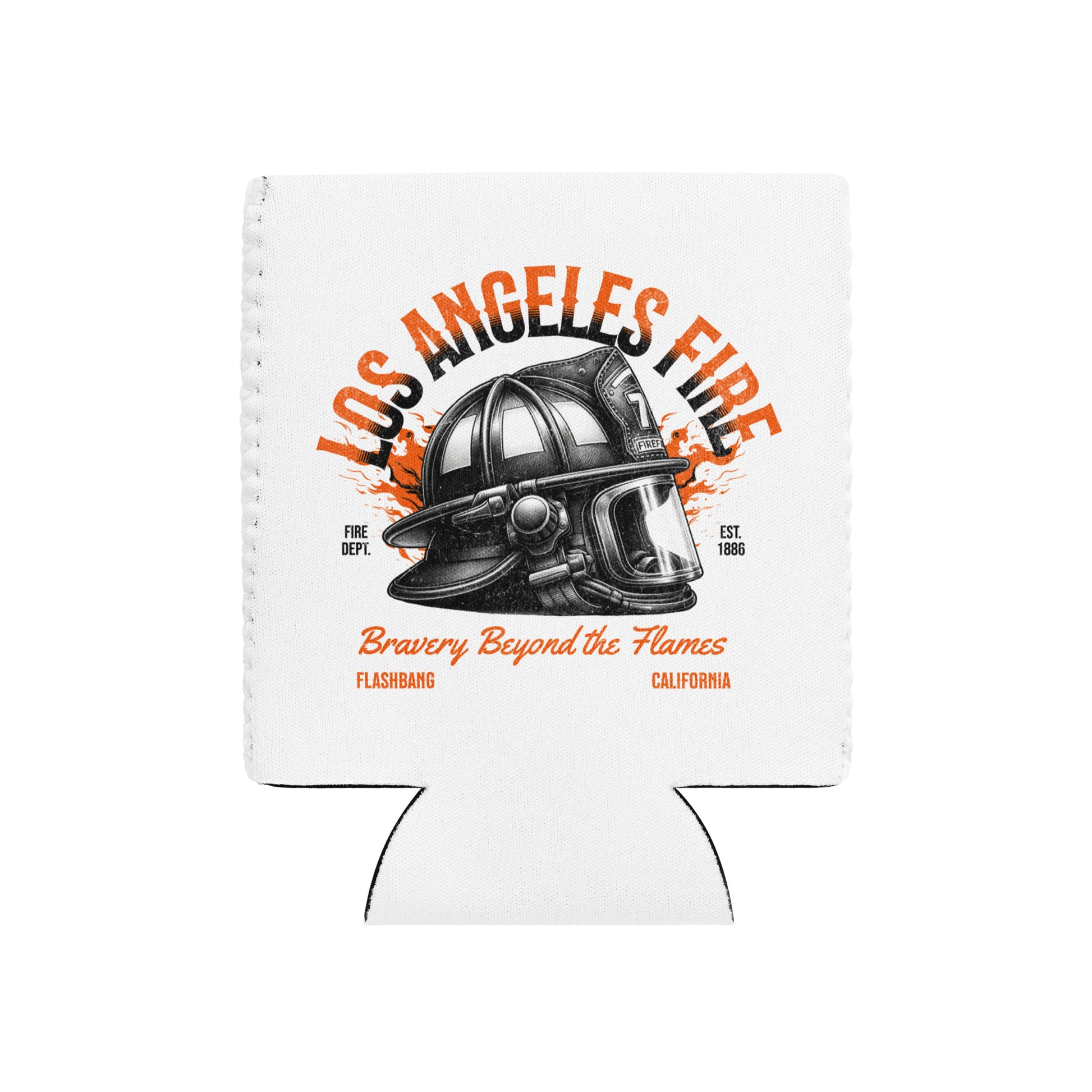 Koozie with Los Angeles Fire Department design on a white background