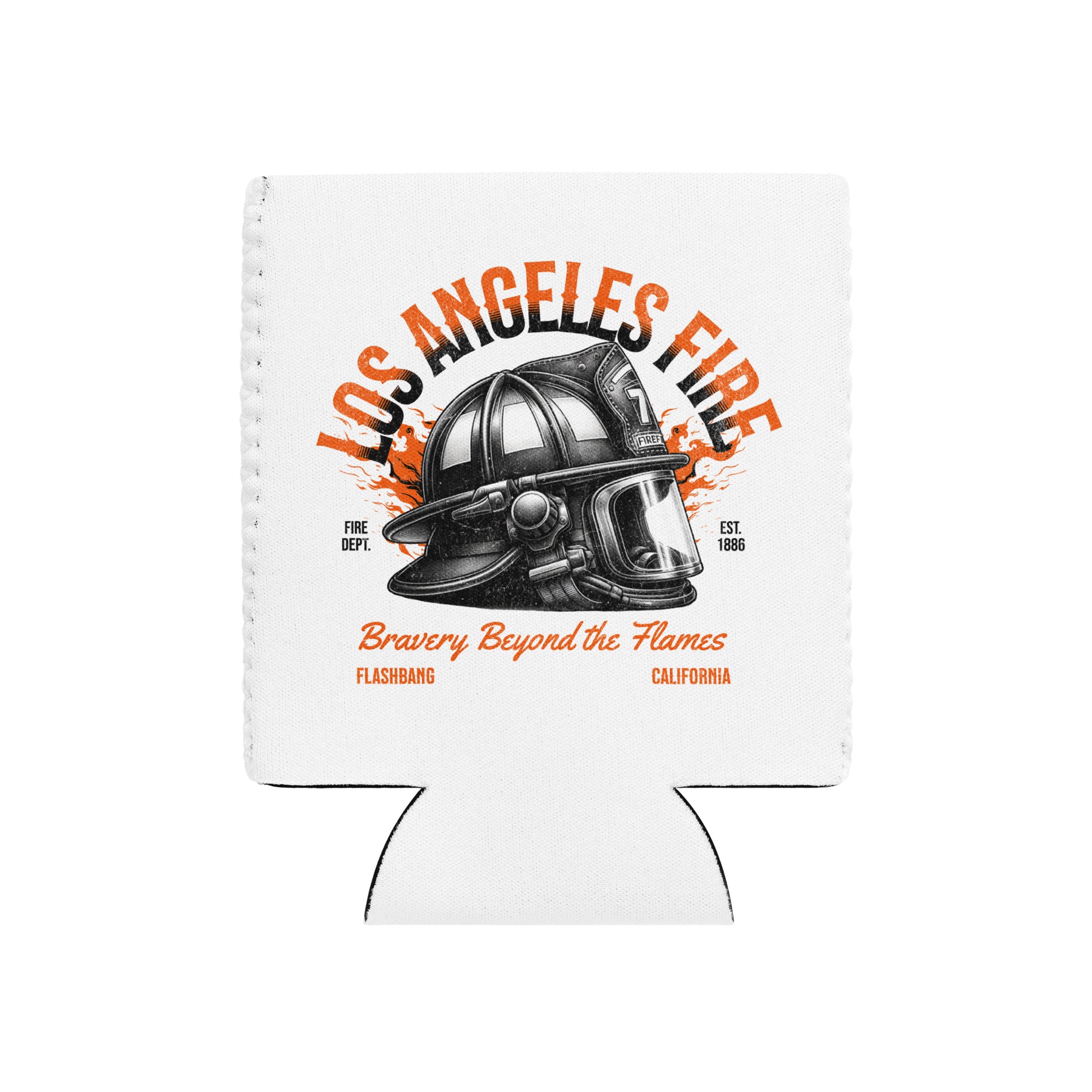 Koozie with Los Angeles Fire Department design on a white background
